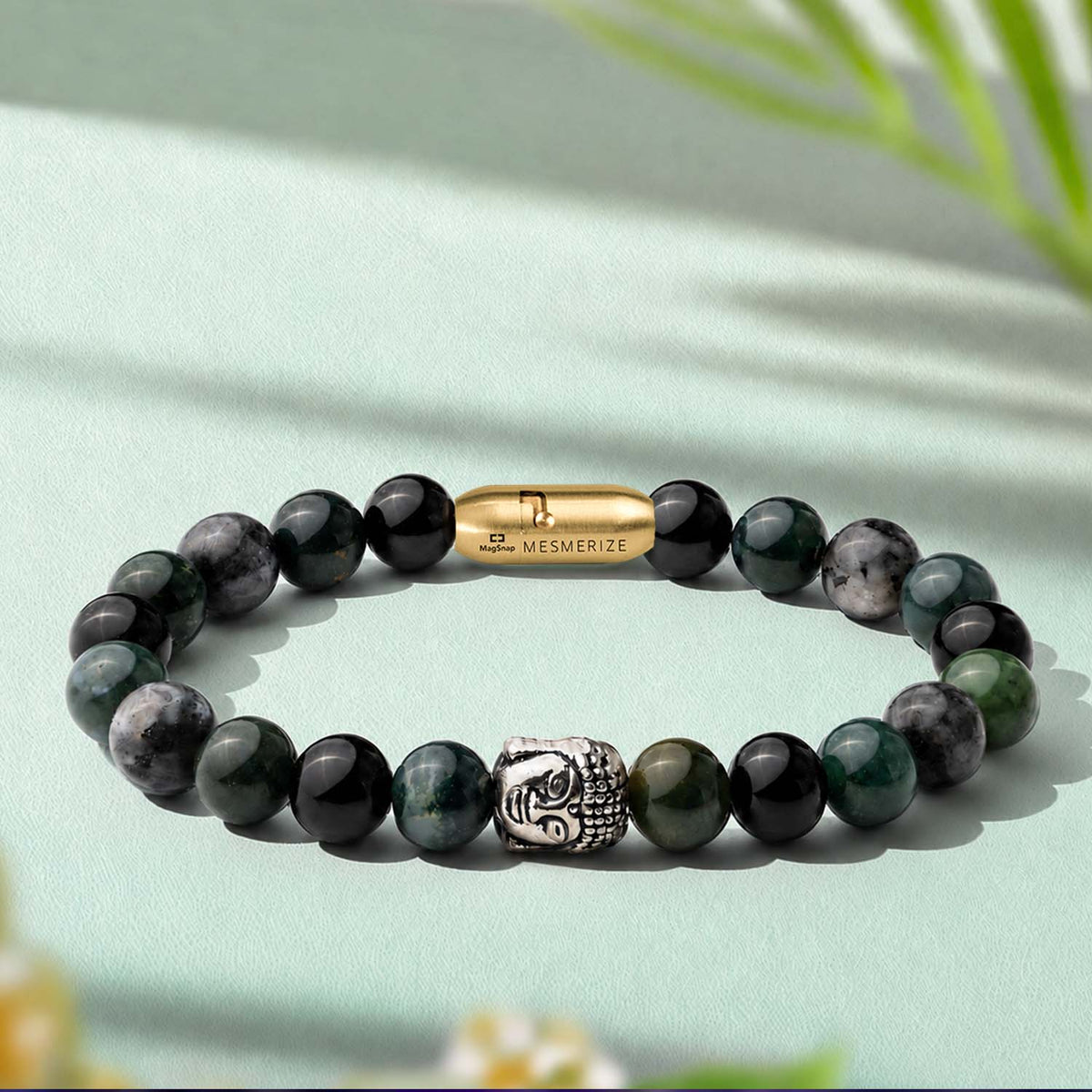 Natural Stone Jewellery Zen Moss Agate Natural Stone Natural Stone Buddha Bracelet With Magsnap