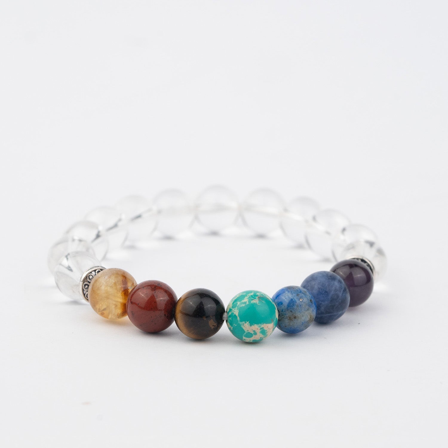 Natural Stone Jewellery Balanced 7 Chakra Clear Quartz Natural Stone Elastic Bracelet