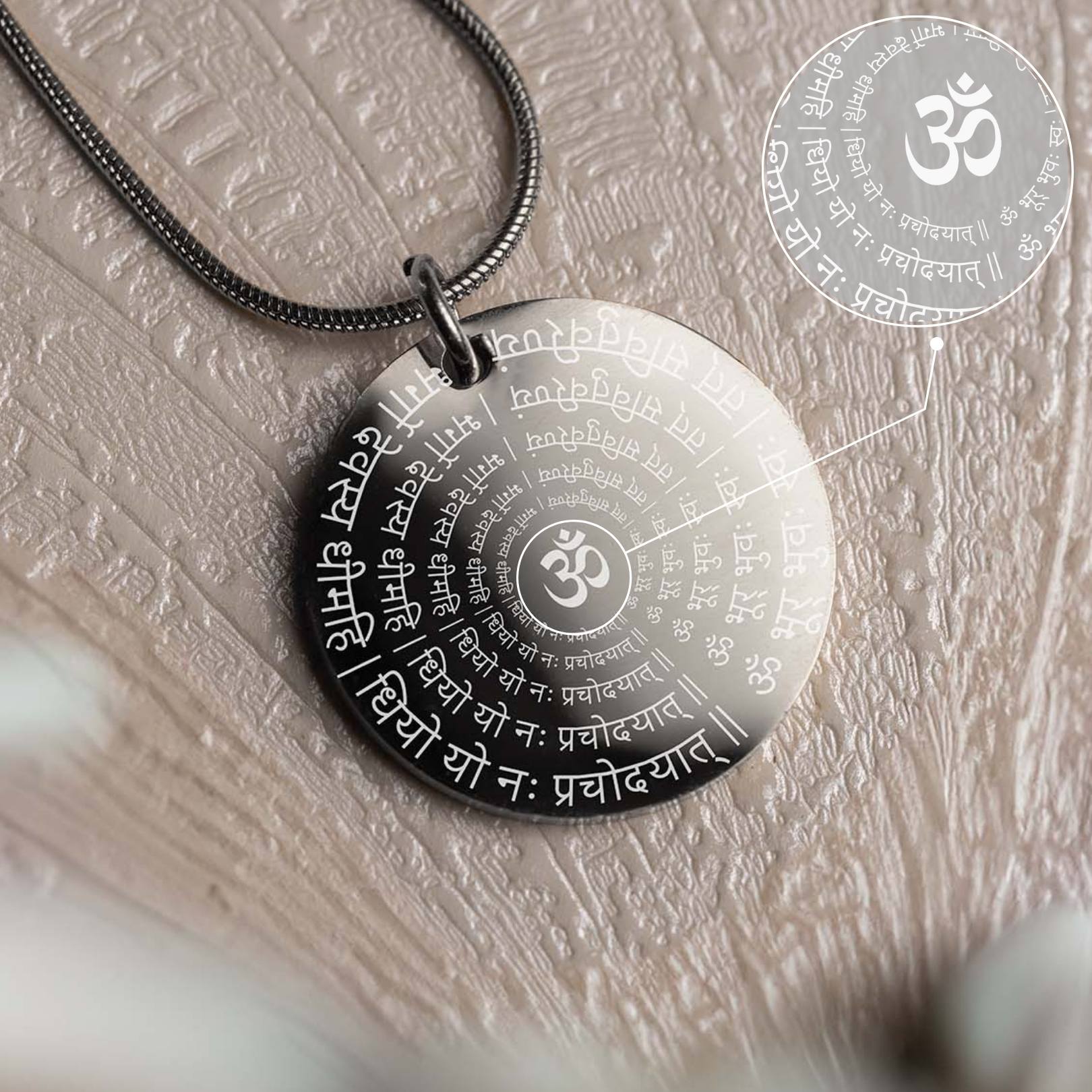 Radiant Gayatri Mantra Circle Silver Necklace