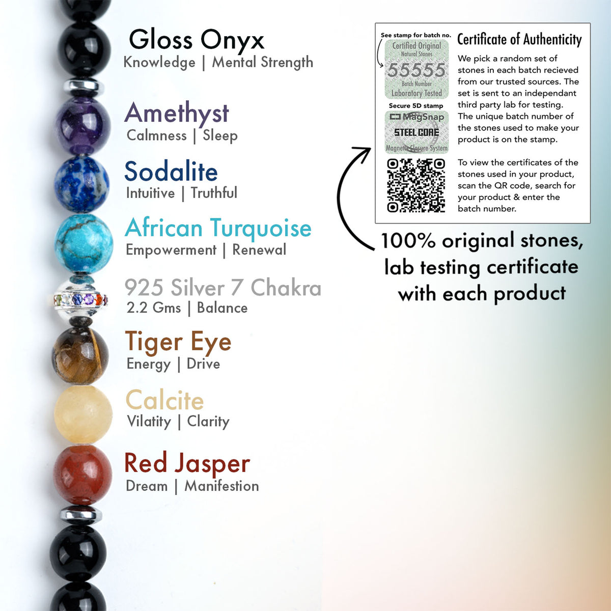 Pure 925 Silver Balance 7 chakra Natural Stone Bracelet With MagSnap 2