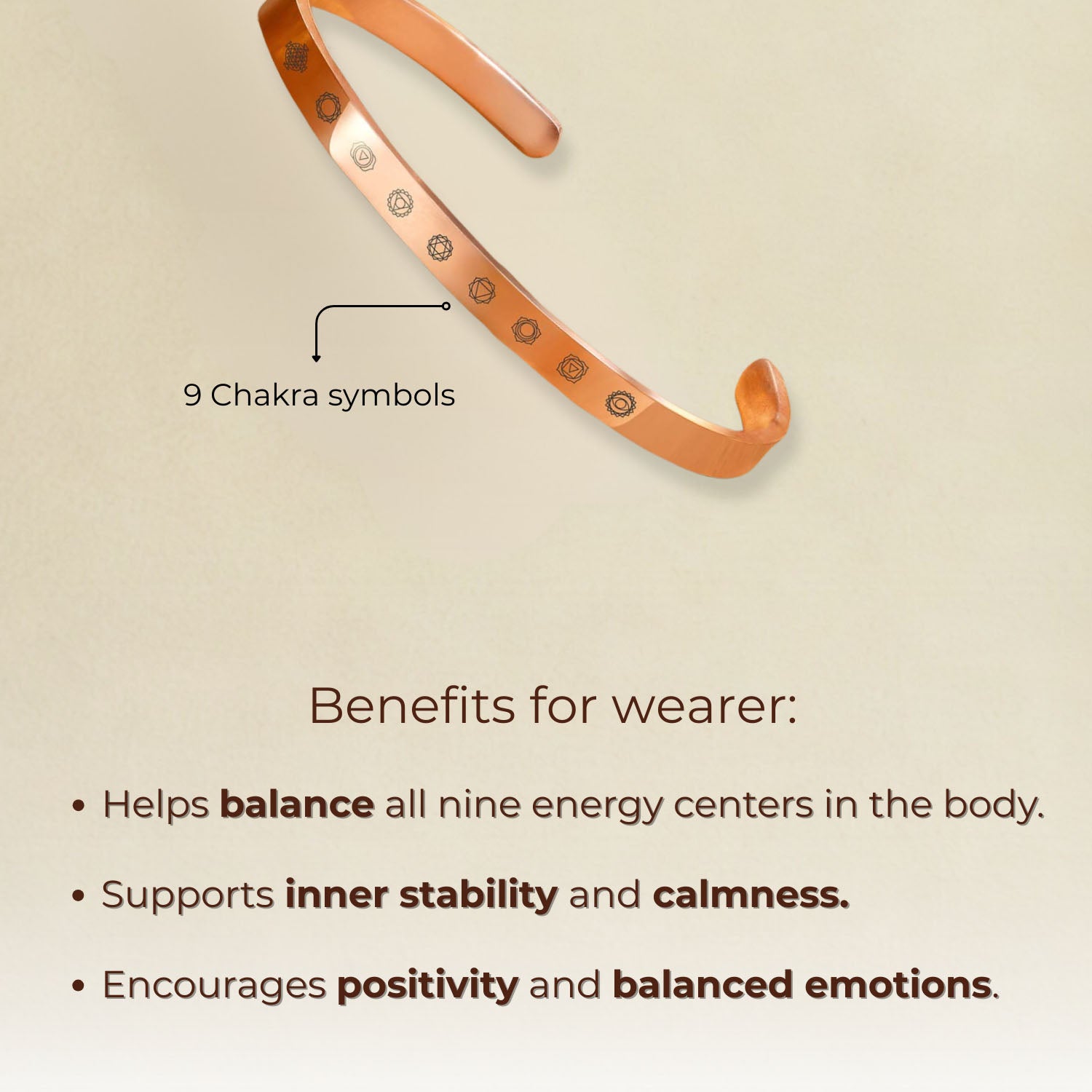 9 Chakra Gloss Cuff Adjustable Bracelet Rose Gold