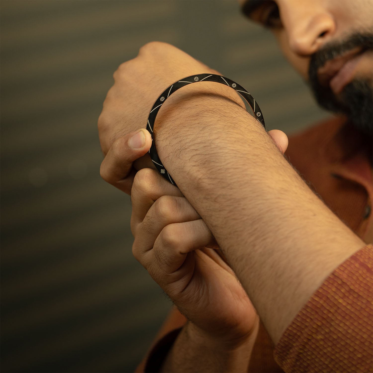 9 Chakra MicroCarved Classic Round Kada Black