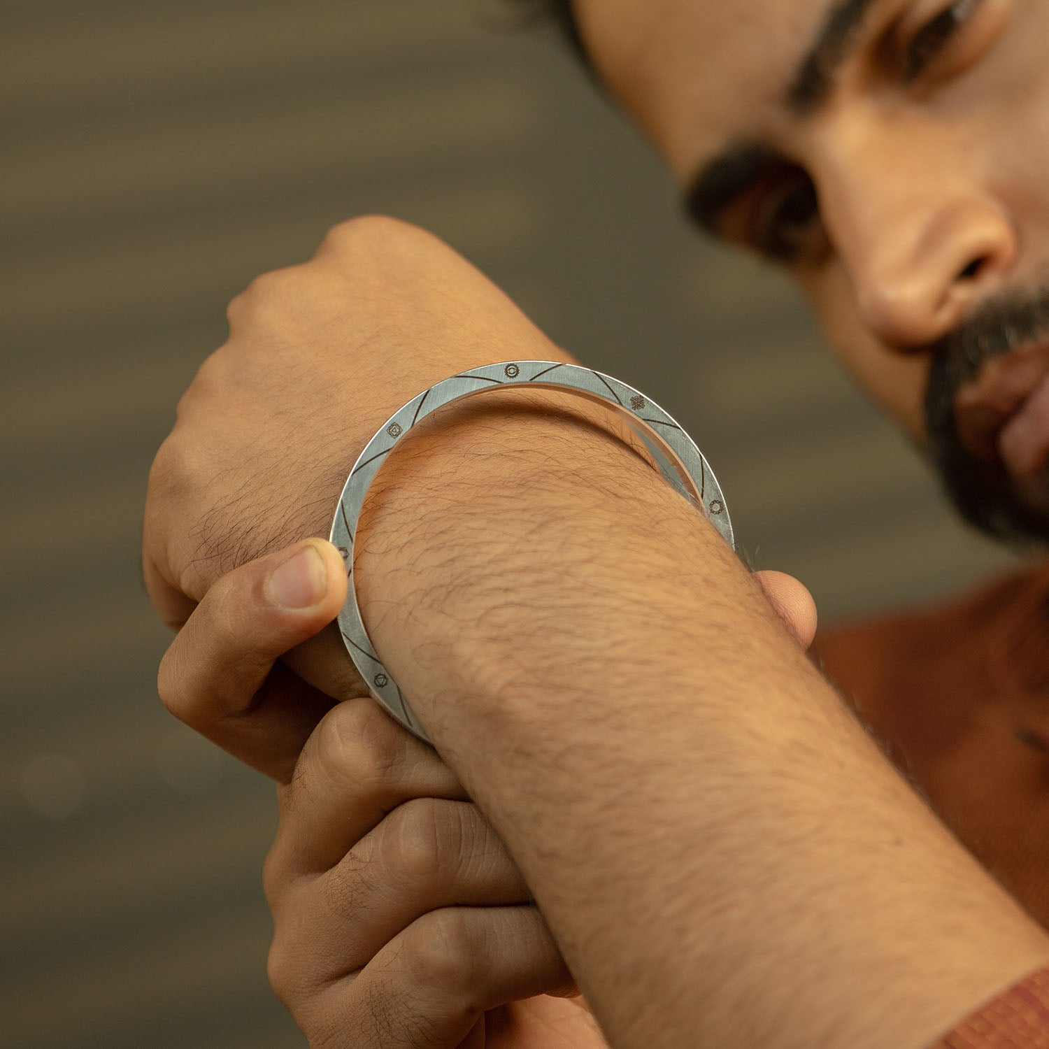 9 Chakra MicroCarved Classic Round Kada Silver