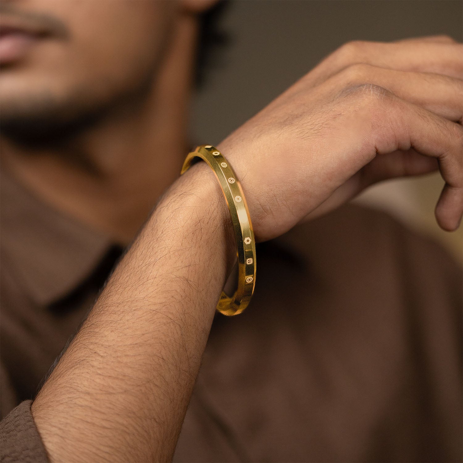 9 Chakra MicroCarved Round Kada Gold