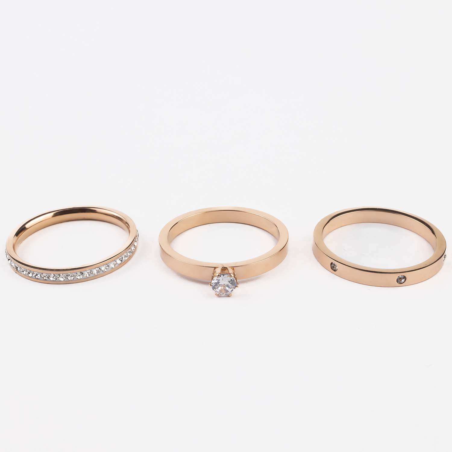 W Premium Jewellery Stackable Rose Gold Diamond Rings (Pack of 3)