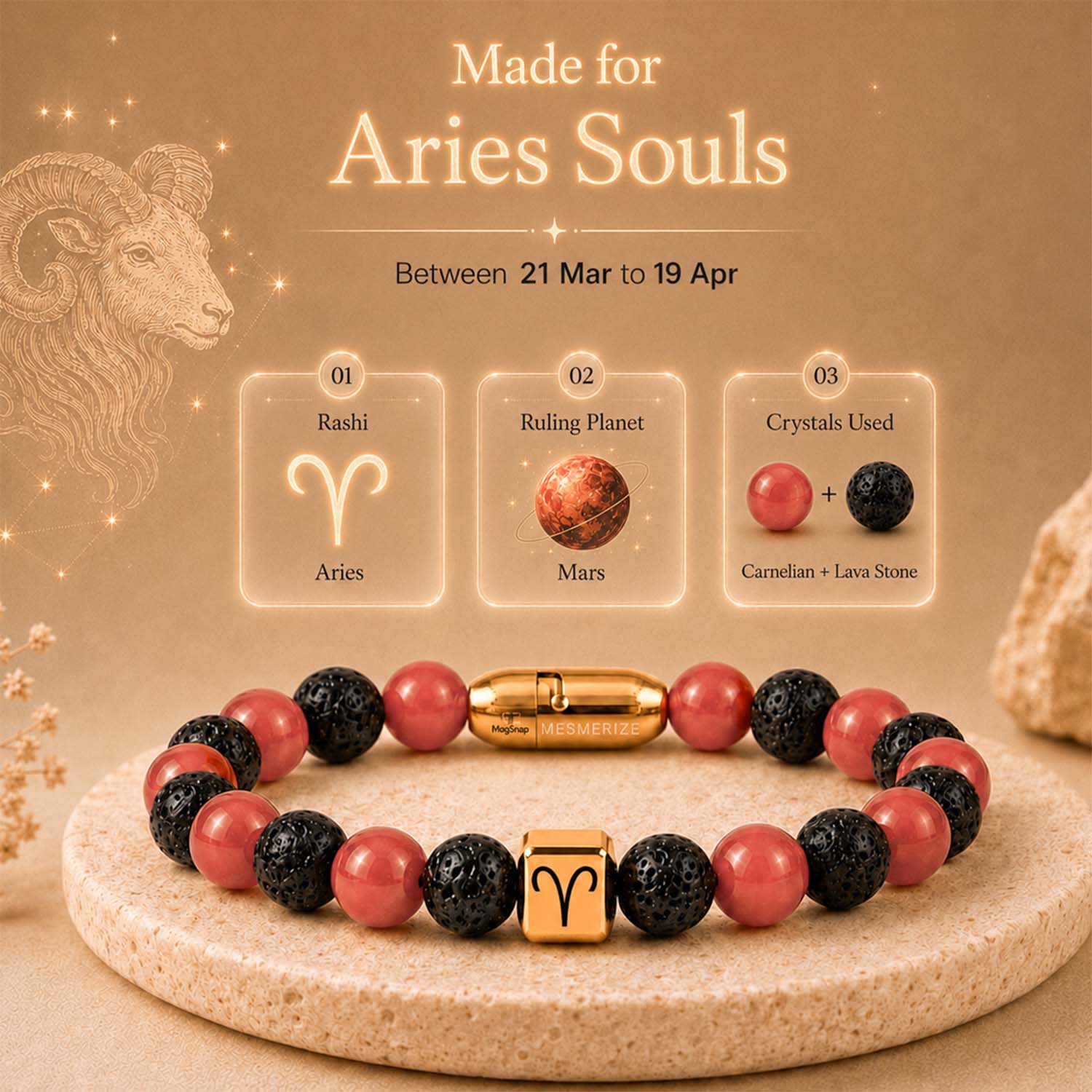 Aries (Mesh)Zodiac Stone Bracelet with MagSnap 4