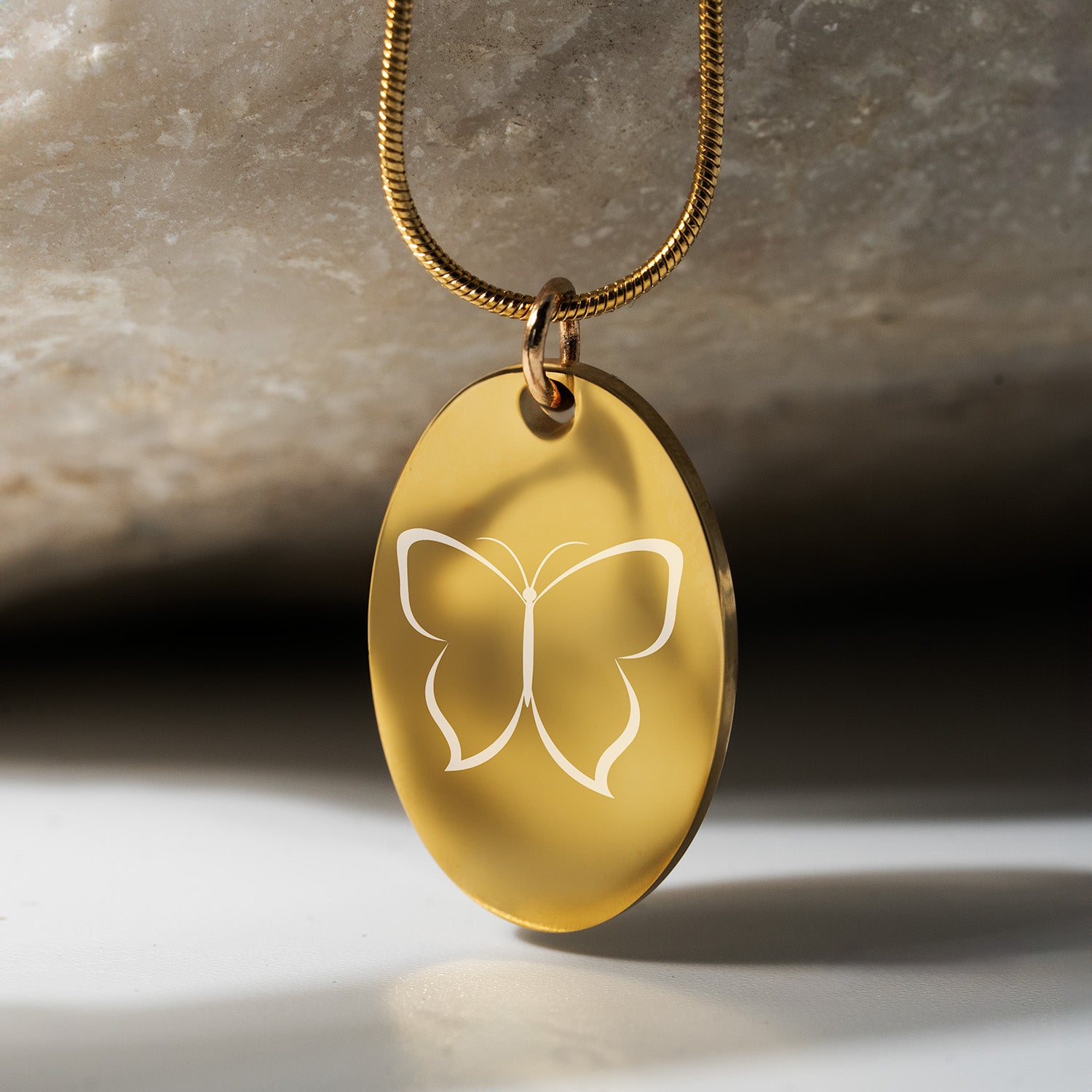 Butterfly Oval Necklace Gold