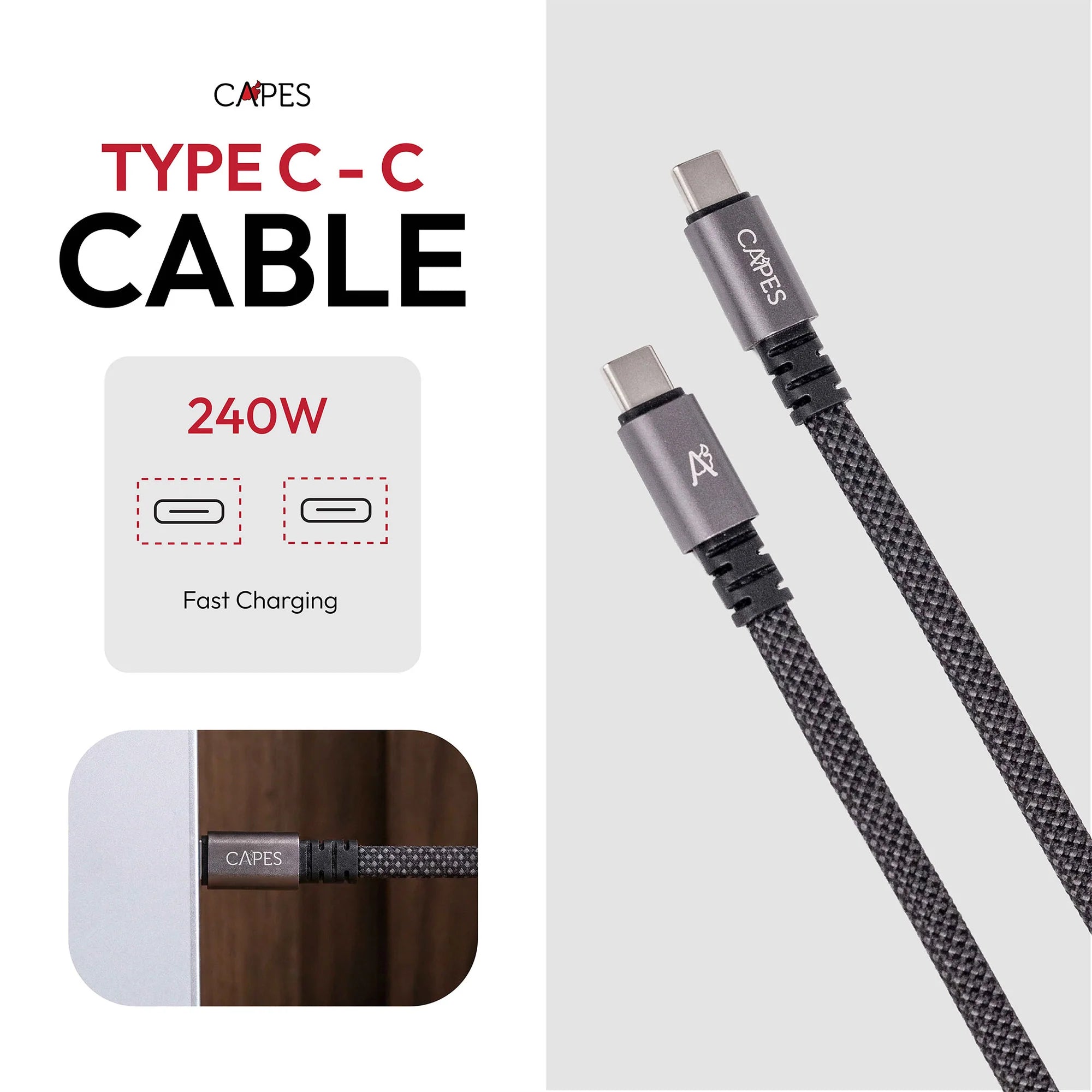 Capes MagLock Type C to C Flat Magnetic 240W Fast Charging Cable [1M]