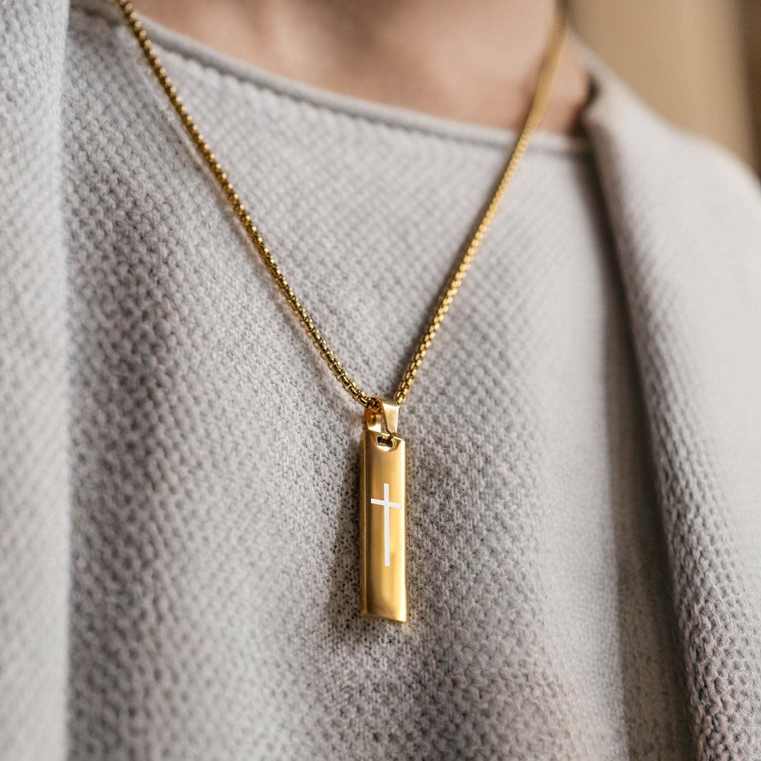 Gold Holy Cross Spiritual Mini Bar Necklace