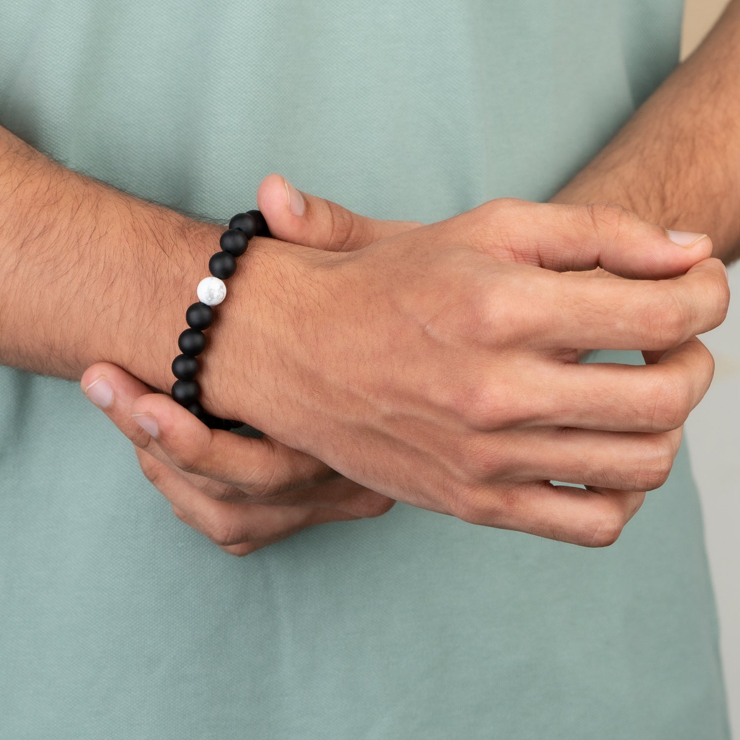 Natural Stone Jewellery Couple Howlite and Black Onyx Bracelet