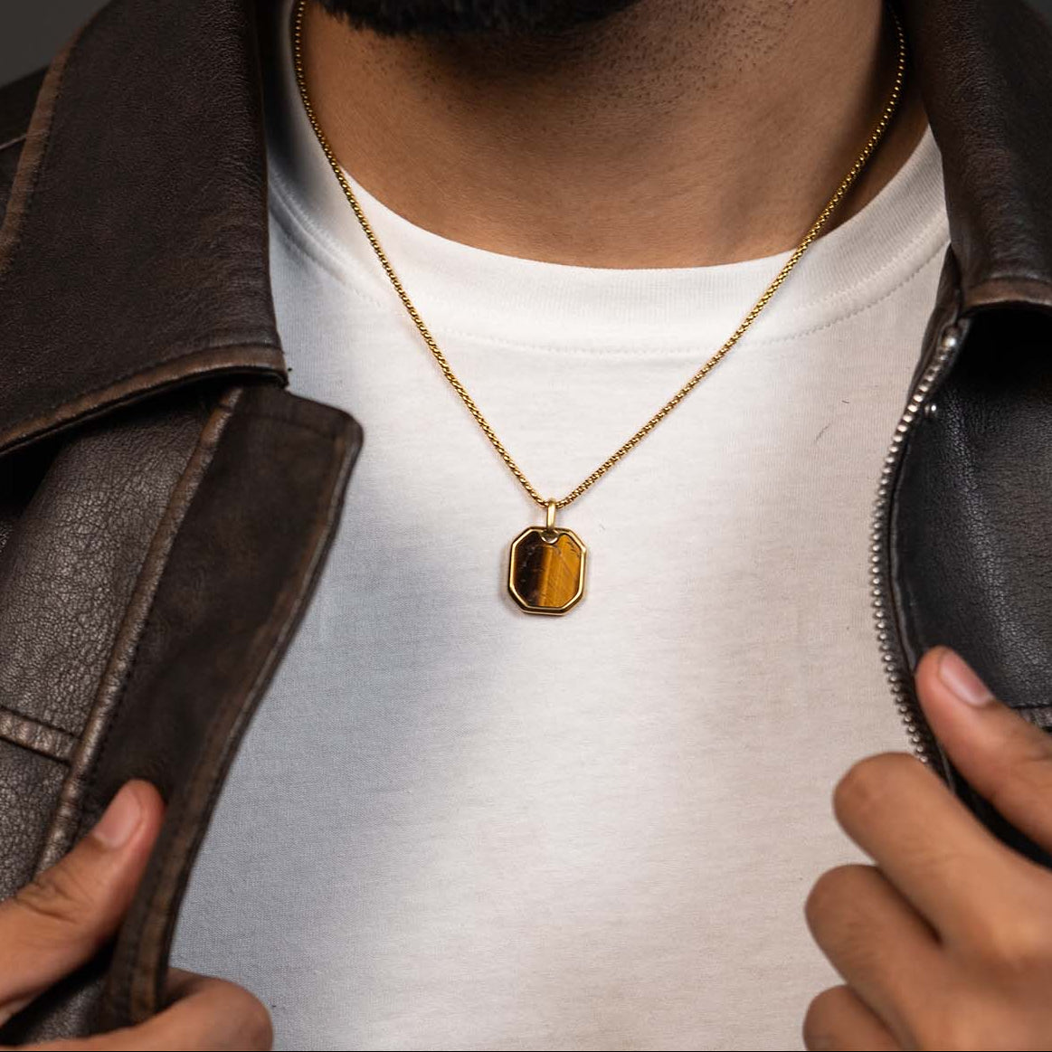 Courageous Tiger Eye Natural Stone Square Necklace