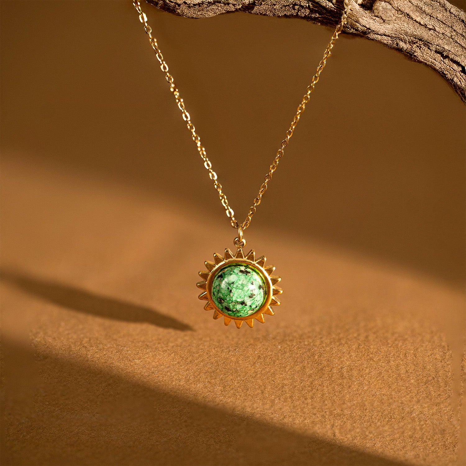 Dahlia Seafoam Gold Charm Necklace With Emerald Stone