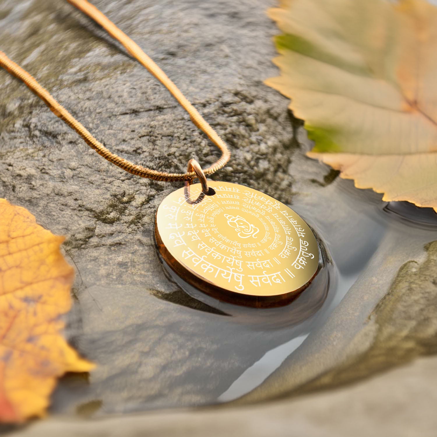 Devotional Ganpati Shloka Circle Necklace Gold