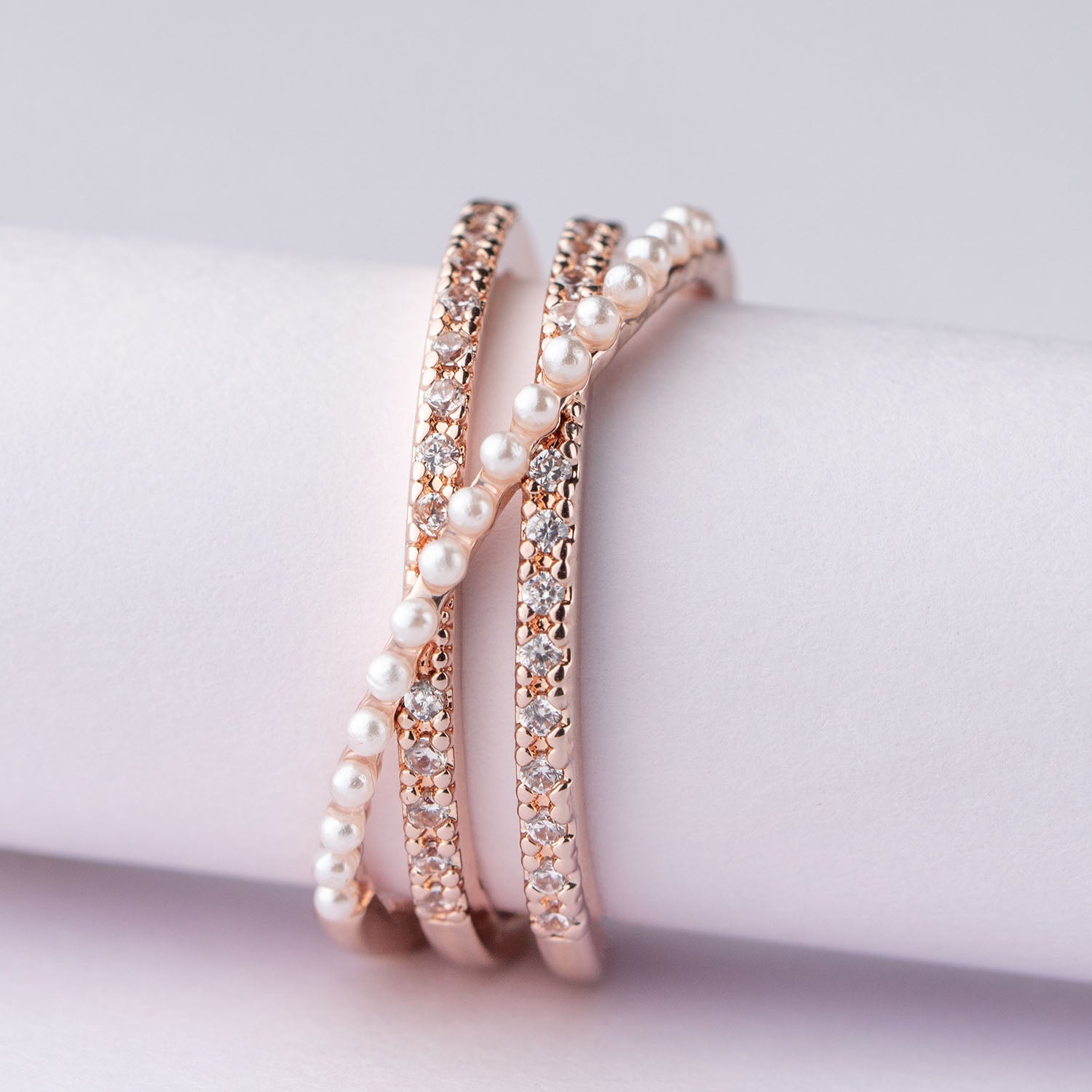 Rose Gold Infinity Pearl Adjustable Ring