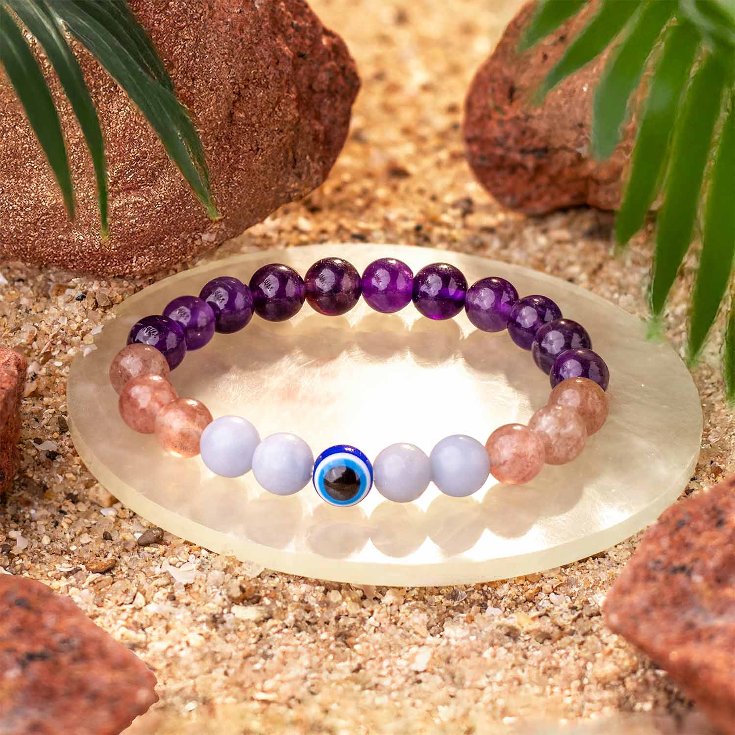 Divine Aura Evil eye Natural Stone Bracelet Elastic