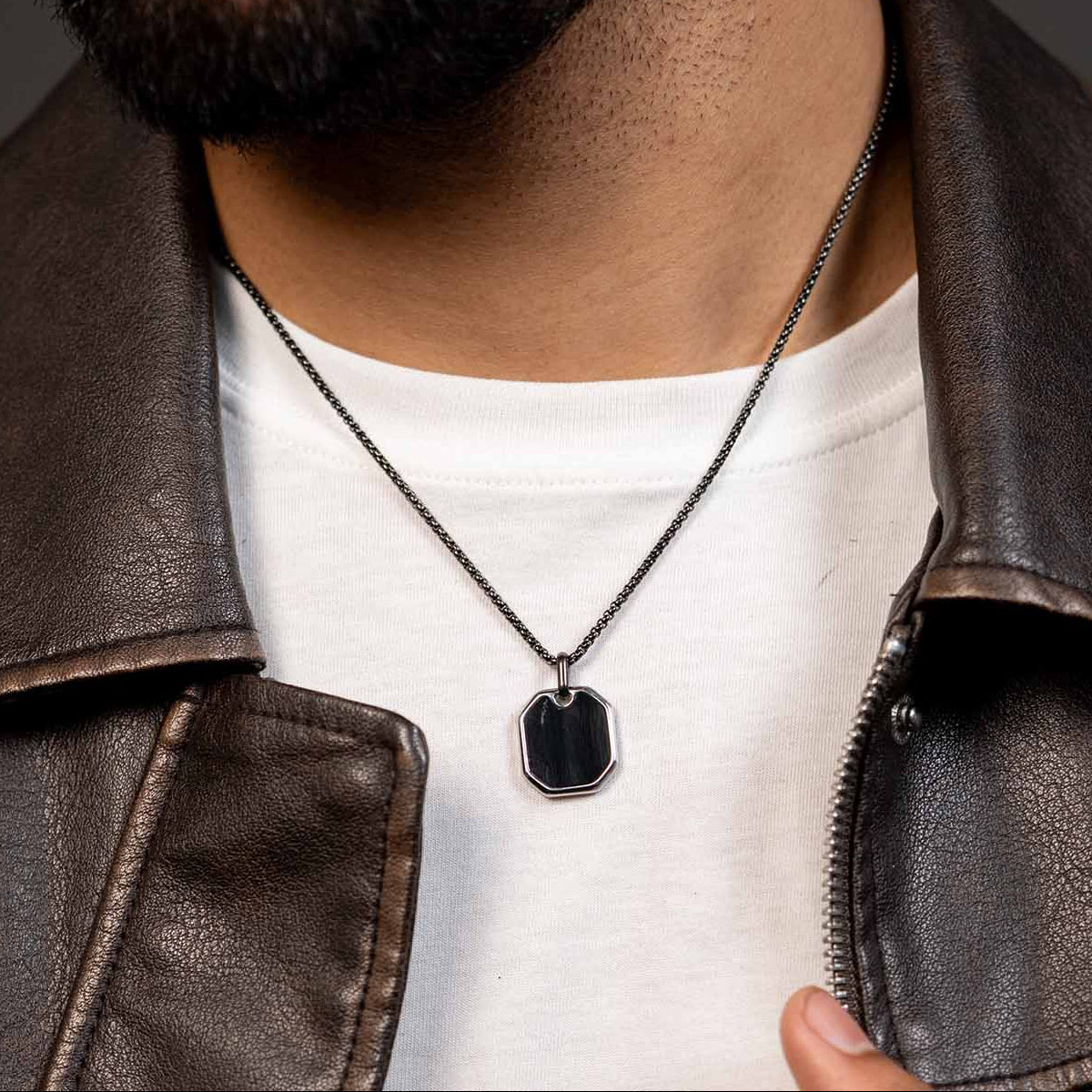 Focus Black Agate Natural Stone Square Necklace