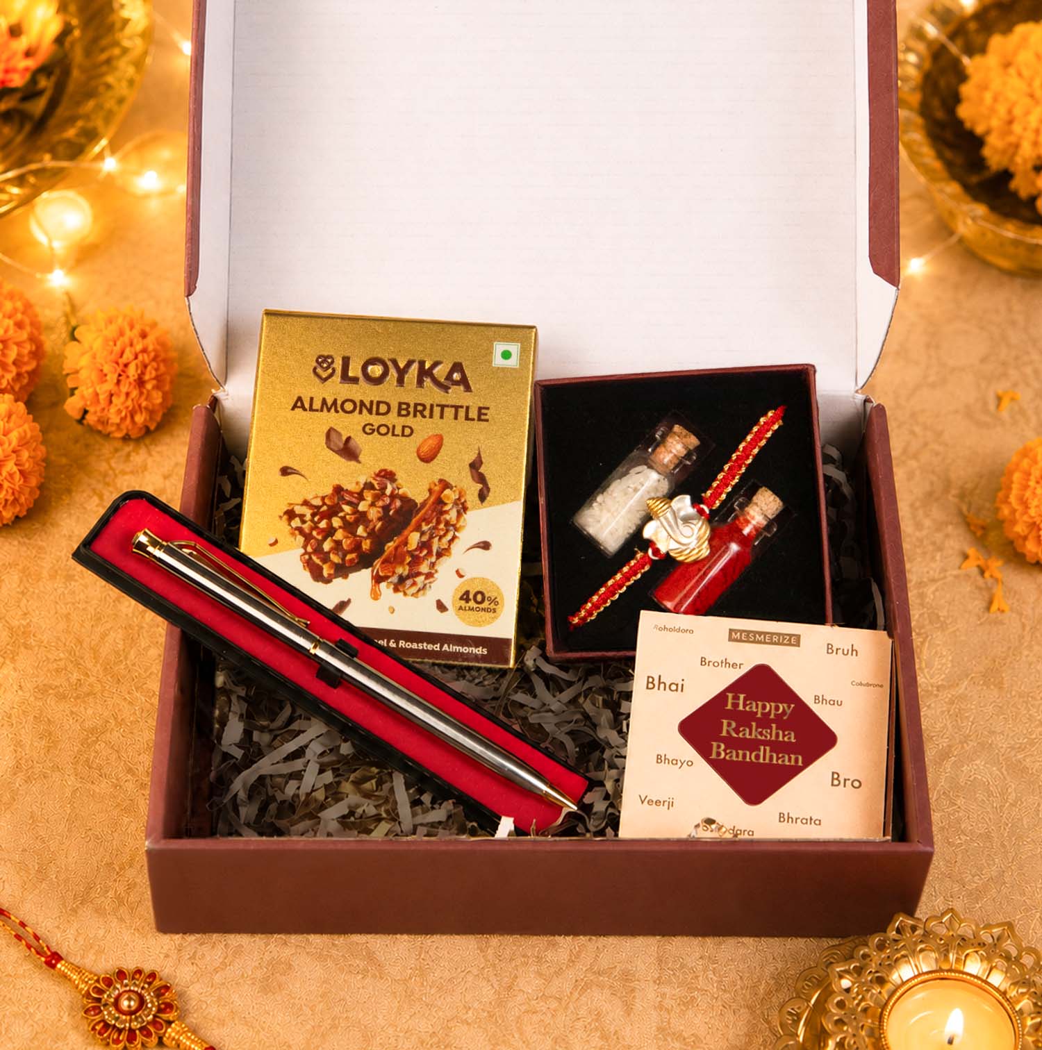 Ganesha Pure Silver Plated Rakhi Hamper