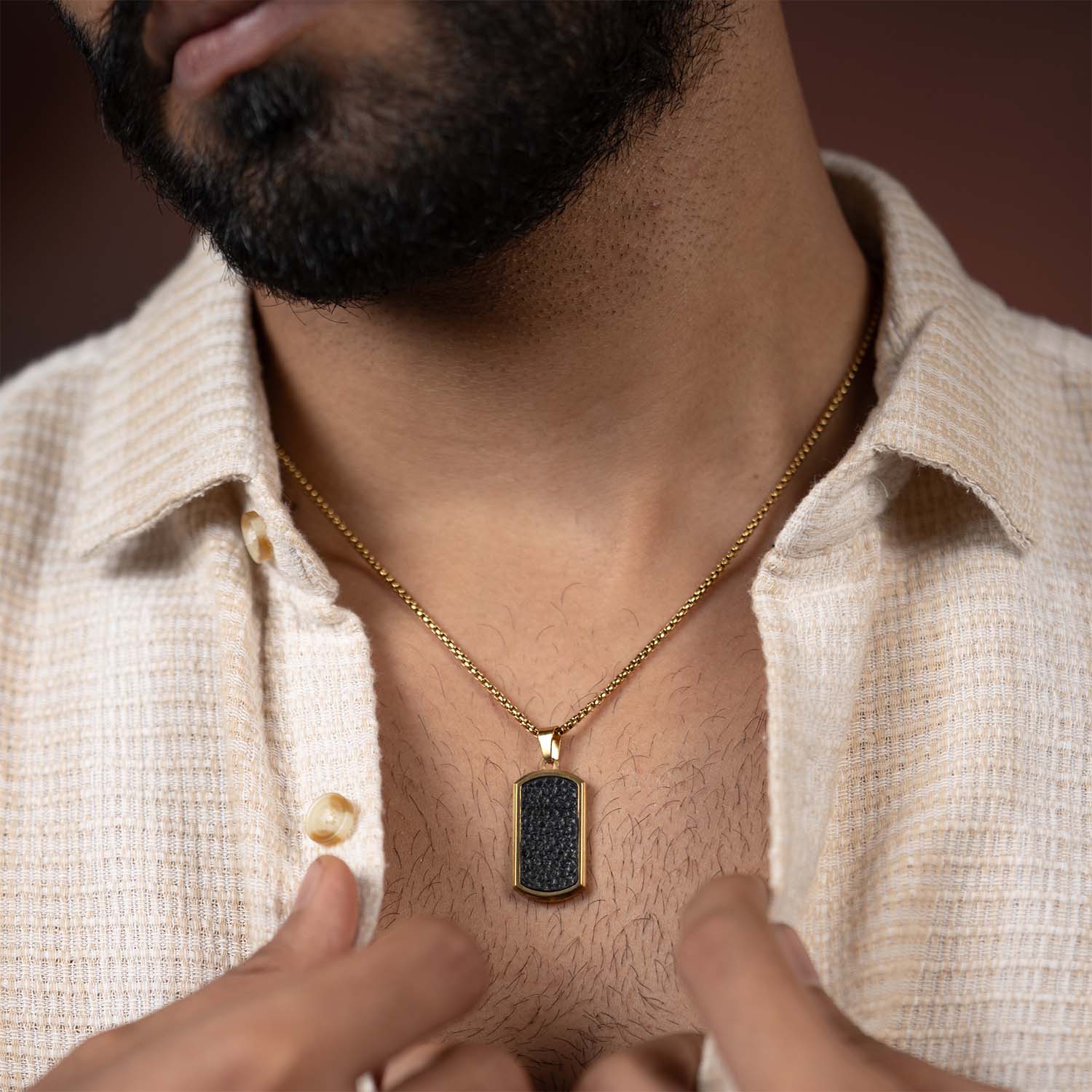 Textured Vegan Leather Inlay Necklace Gold