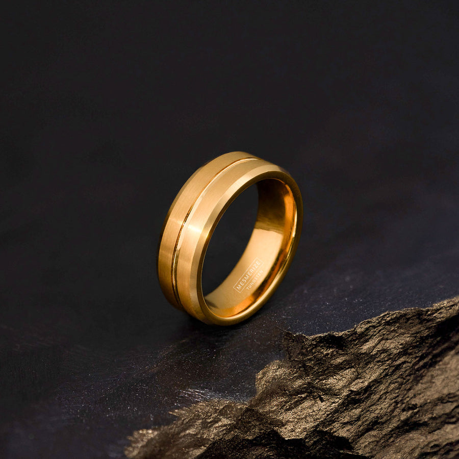 Gold on Gold Streak Tungsten Carbide Band Ring