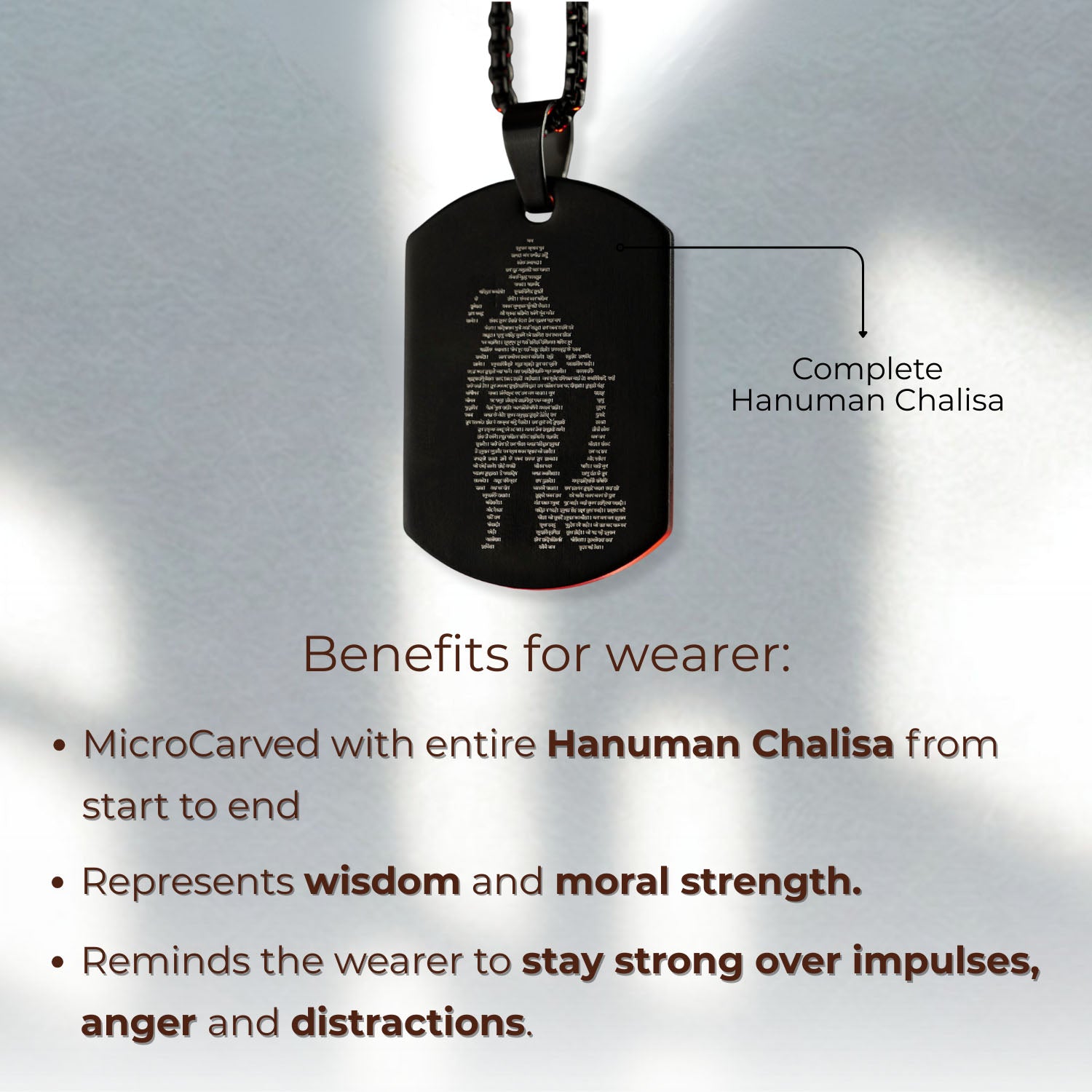 Black Hanuman Chalisa MicroCarved Tag Necklace