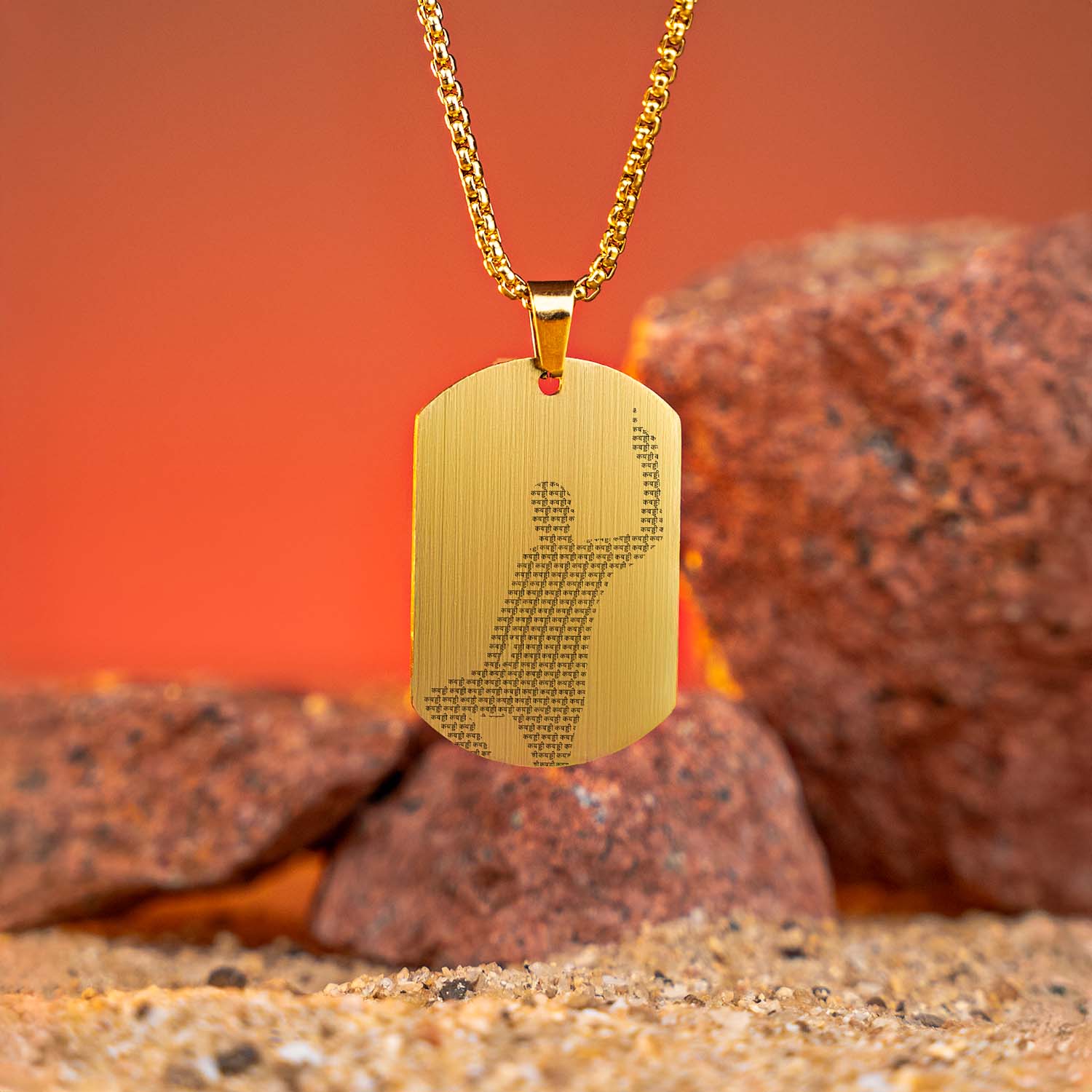 Kabaddi MicroCarved Gold Tag Necklace