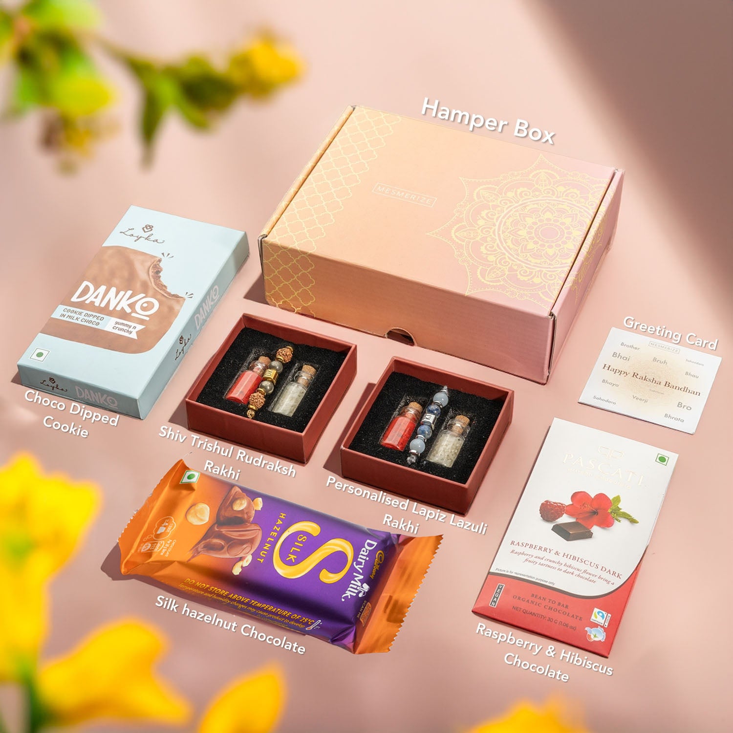 Personalised Prosperity Pyrite Rudraksh Rakhi Duo Hamper