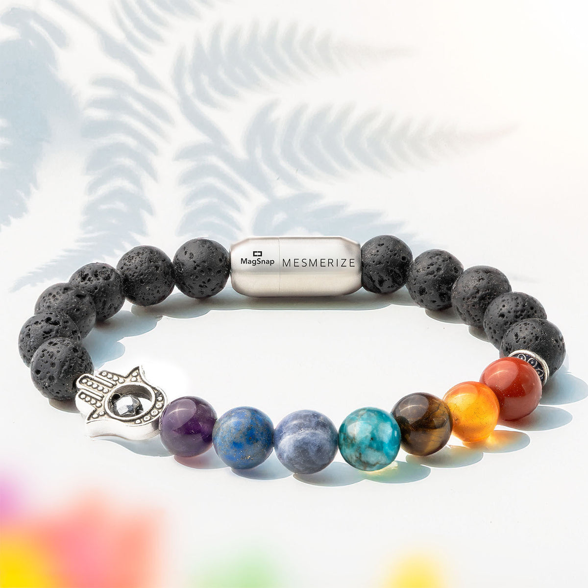 Lava 7 Chakra Natural Stone Hamsa Bracelet 2