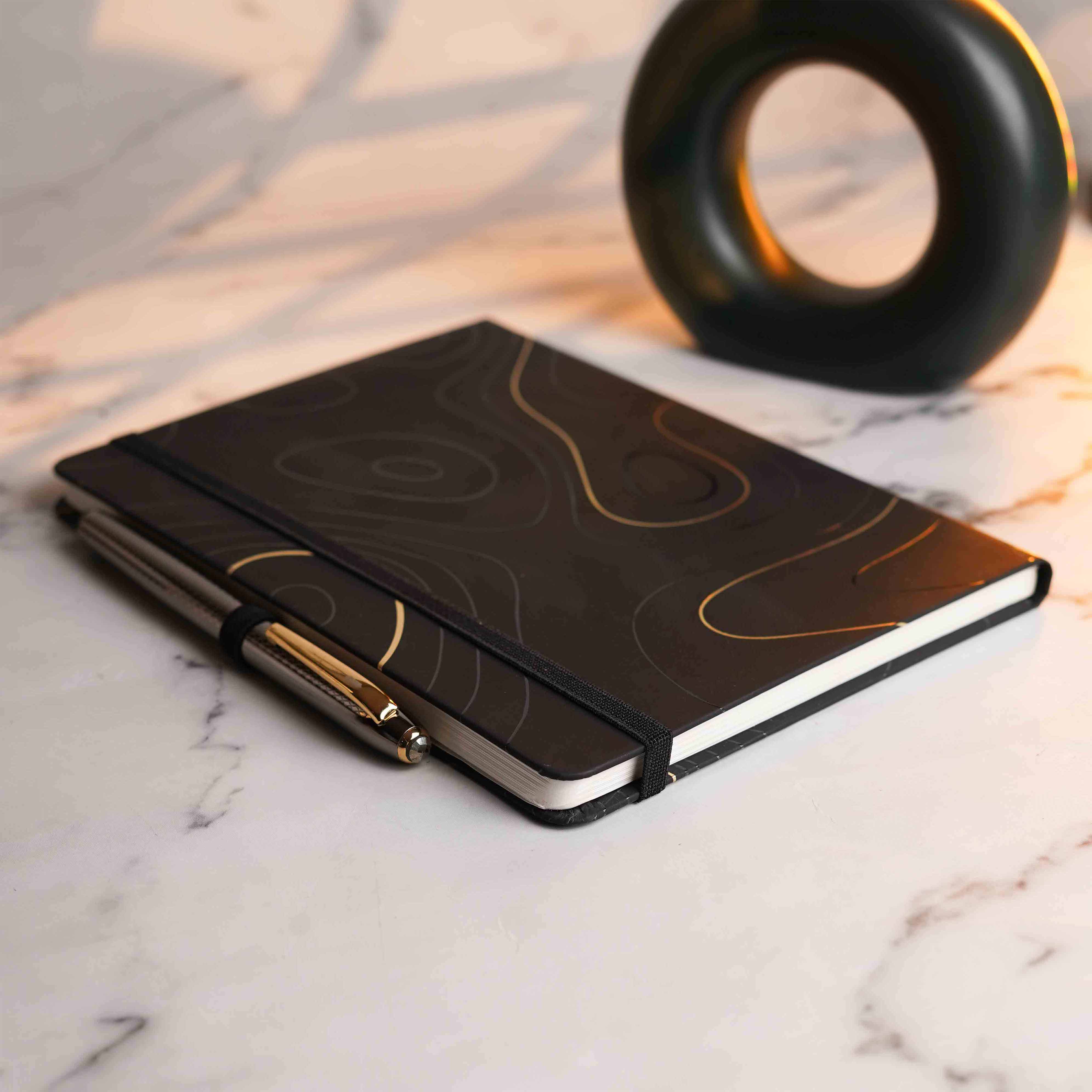 Matte Black Notebook with Pyrite 2 in 1 MagSnap Roller Ball Pen with Stylus None