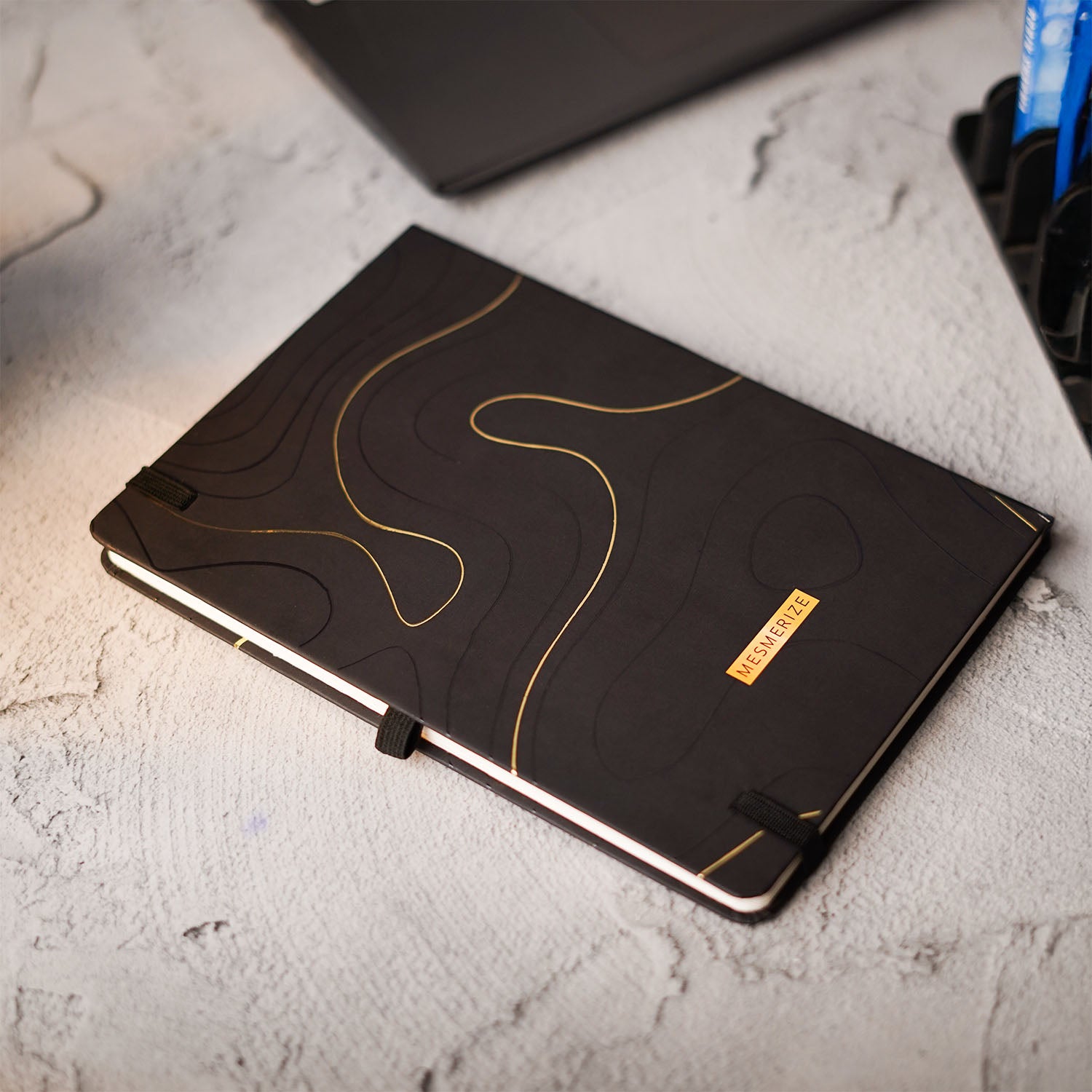 Matte Black Notebook with Ultra Matte Blue Pyrite 2 in 1 MagSnap Roller Ball Pen with Stylus None