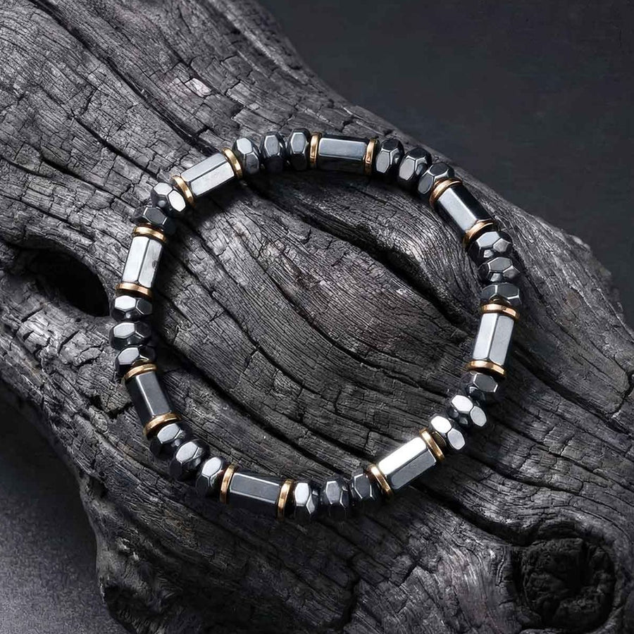 Noir Cylinder Hematite Stack Natural Stone Bracelet