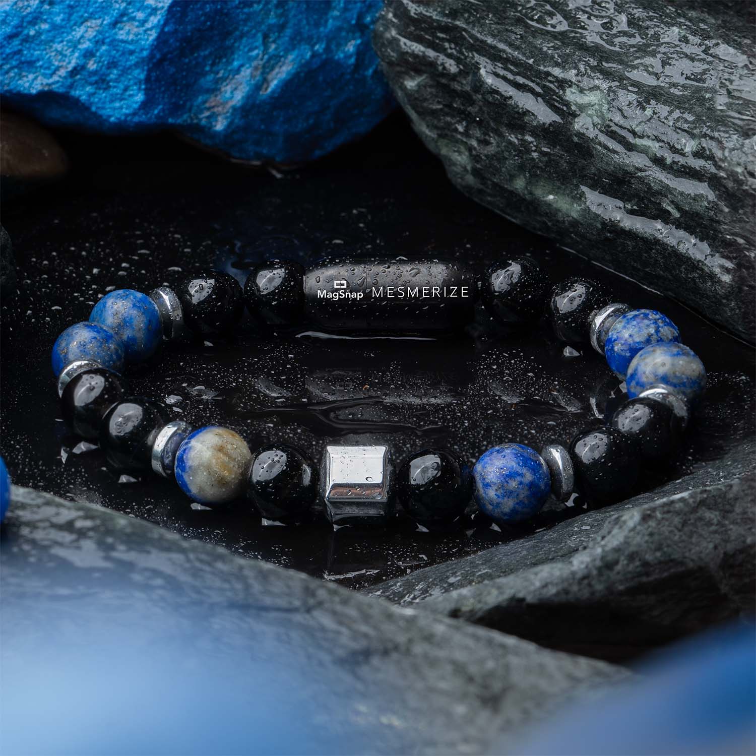 Non Personalised Knowledge Gloss Onyx And Lapis Lazuli Natural Stone Bracelet With Magsnap 2