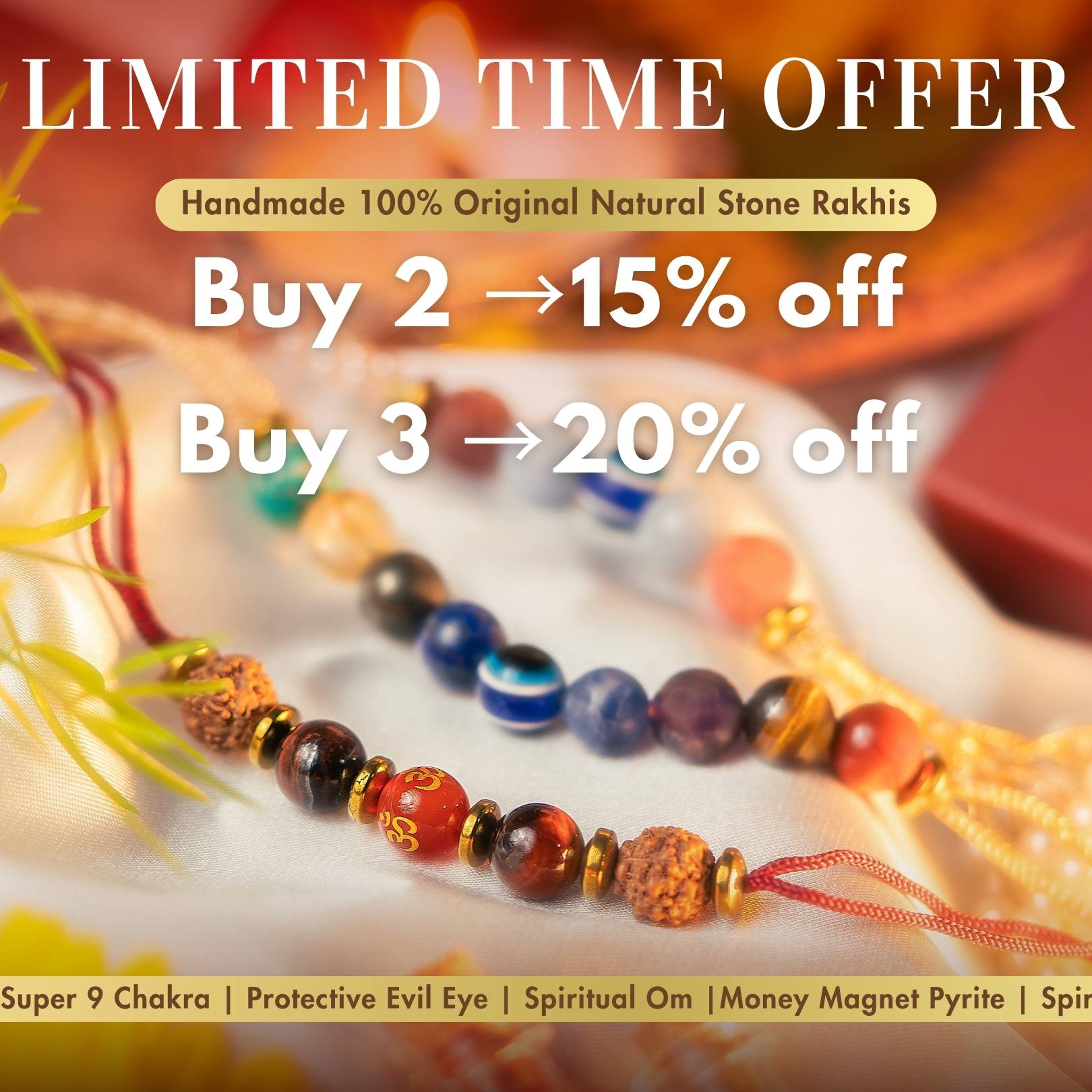 Calming Peach Moon Natural Stone Lumba Rakhi