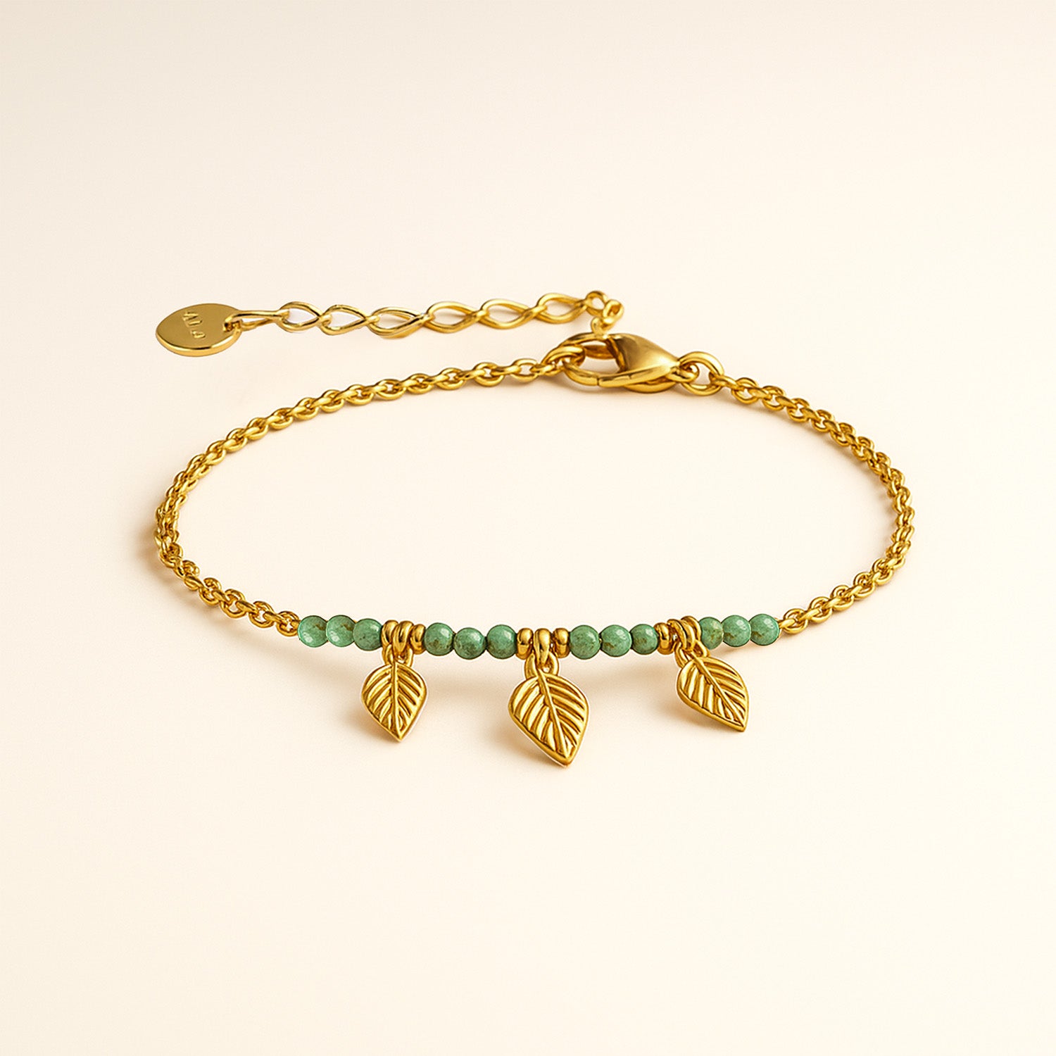 Oriana Minimal Leaf Drop Gold Natural Stone Bracelet Turquoise