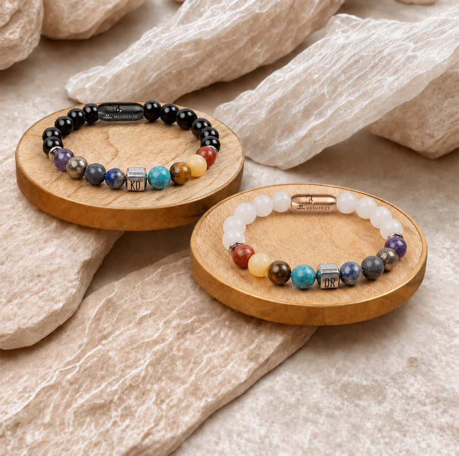 Personalised Chakras Natural Stone Couple Bracelets with Magsnap 4