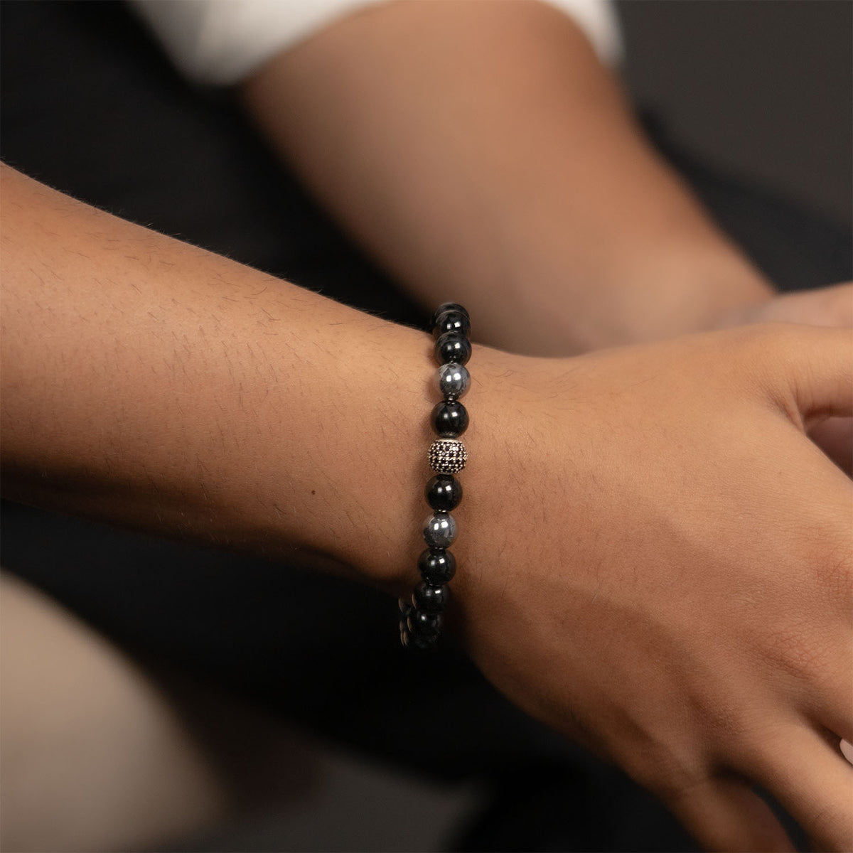 Pure 925 Silver Black Spinel Natural Stone Bracelet With MagSnap