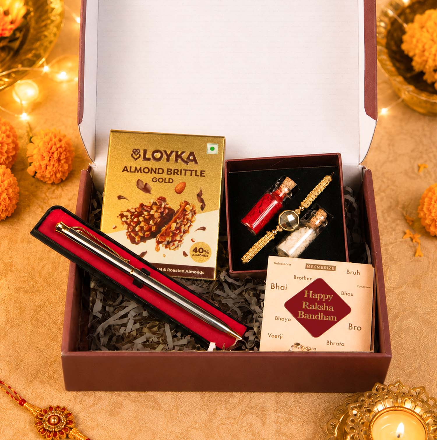 Pyrite 11 Carat Stone Rakhi Hamper