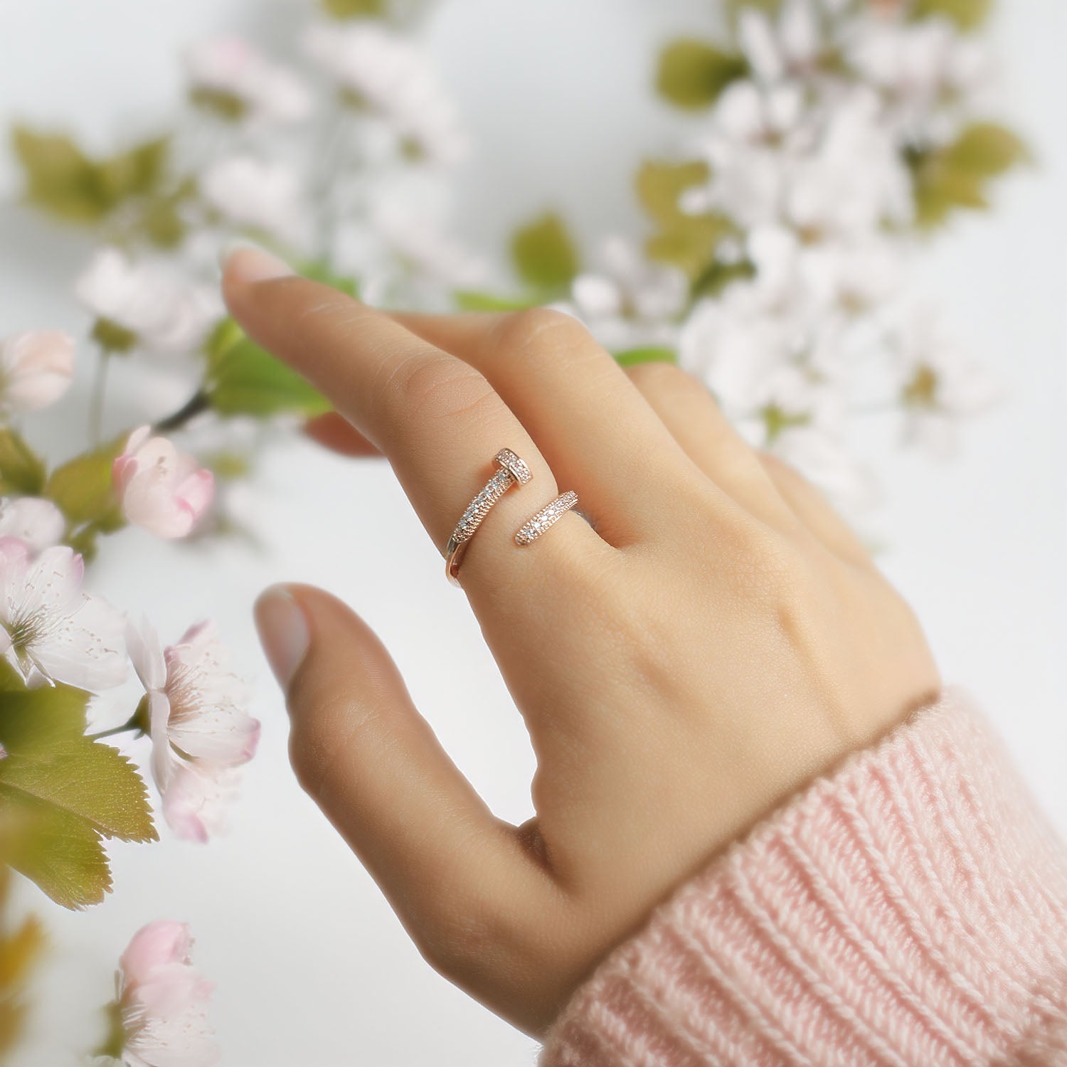 Rose Gold Nail Cuff Diamond Ring