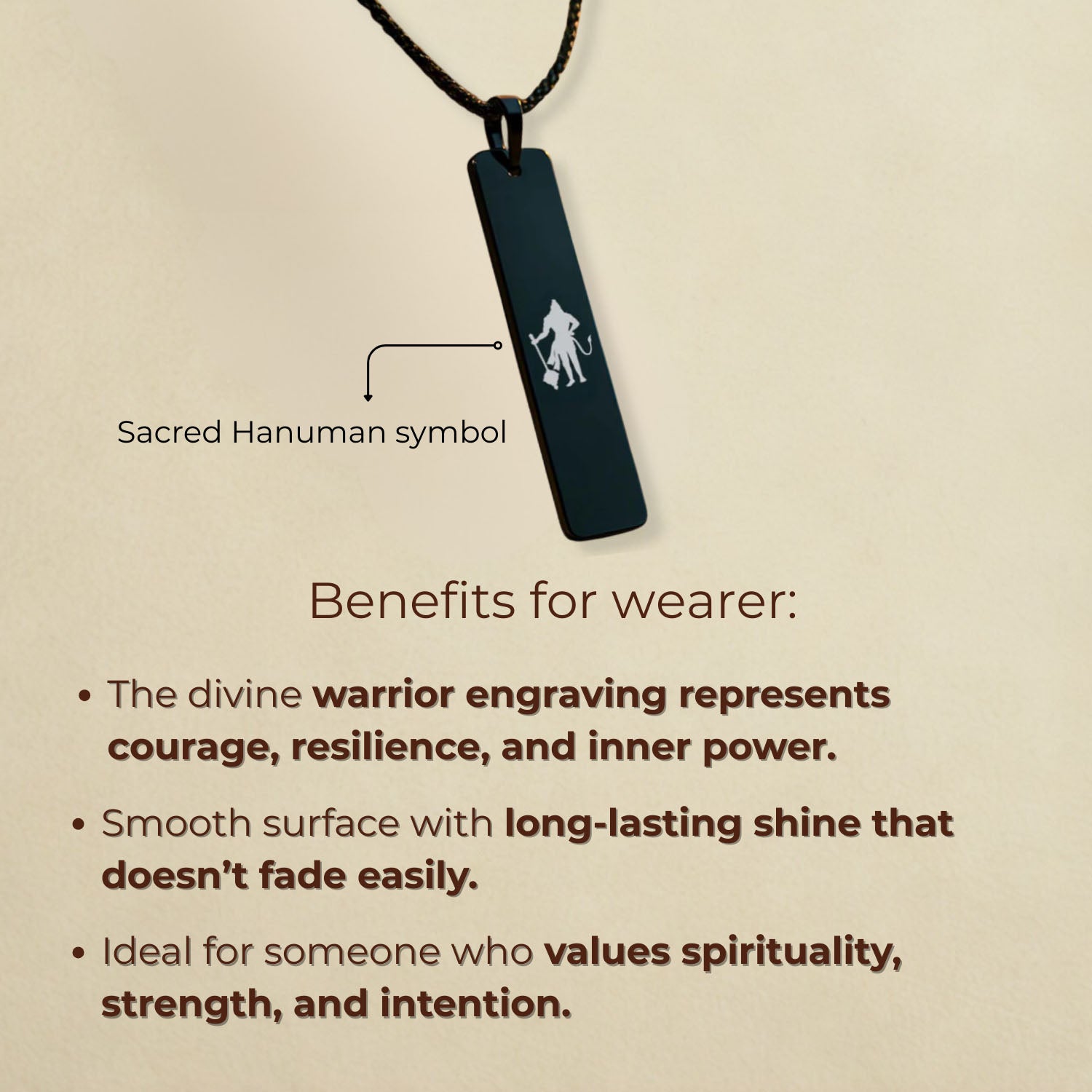 Sacred Hanuman Mini Tag Necklace Black