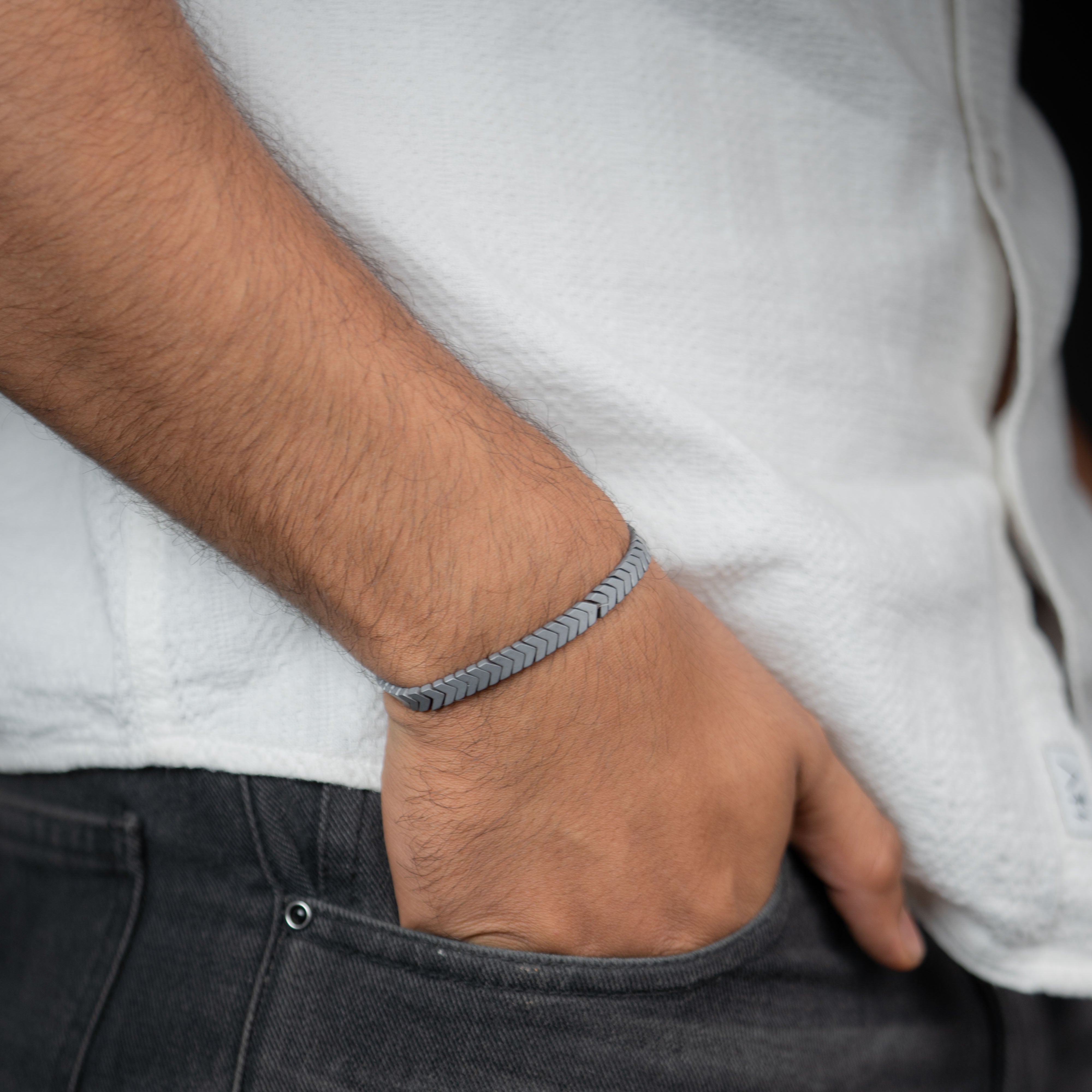 Silver Flow Hematite Stack Natural Stone Bracelet