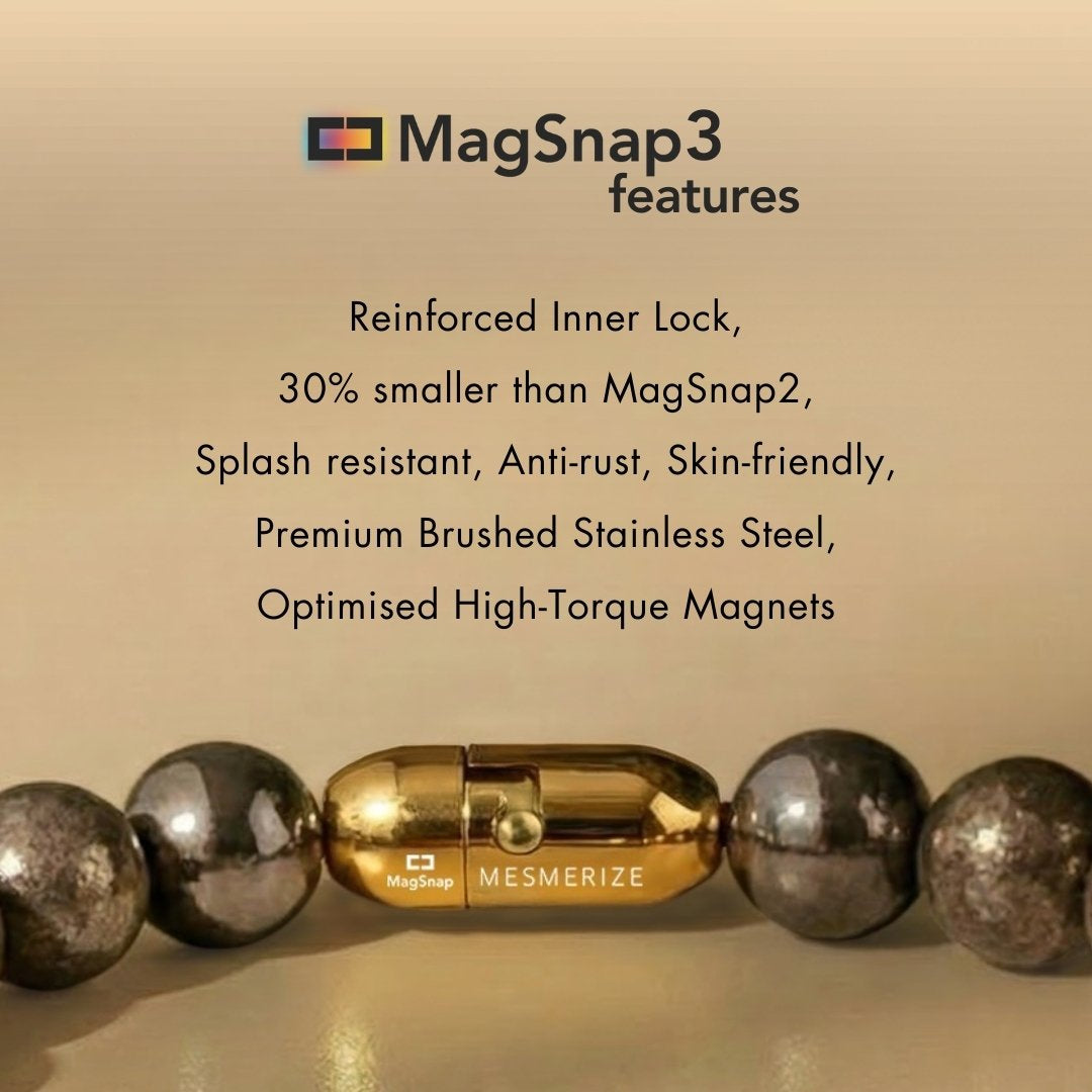 925 Sterling Silver Pyrite Trishul Natural Stone Bracelet with Magsnap2
