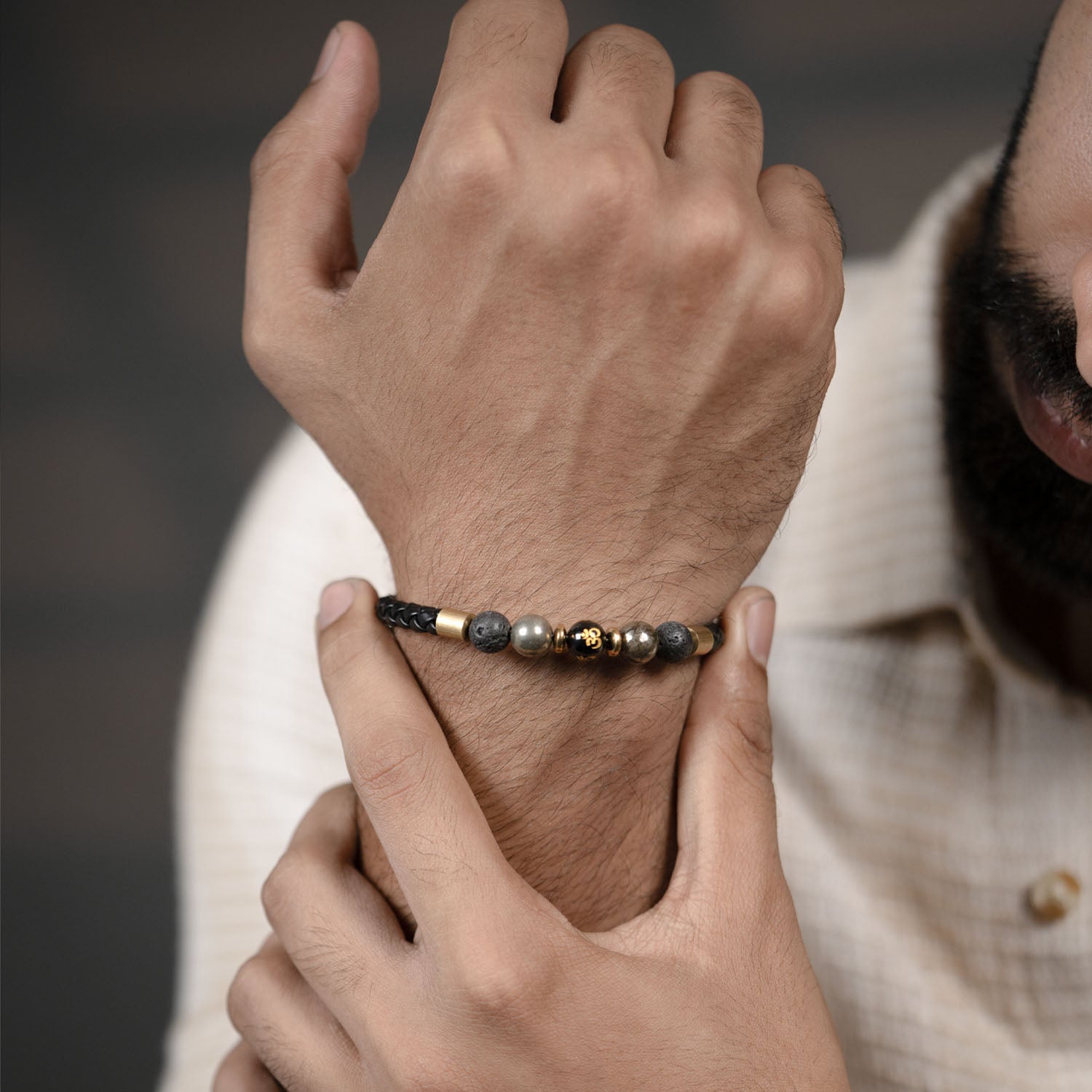 Spiritual Pyrite Natural Stone NeoLeather Bracelet With MagSnap2