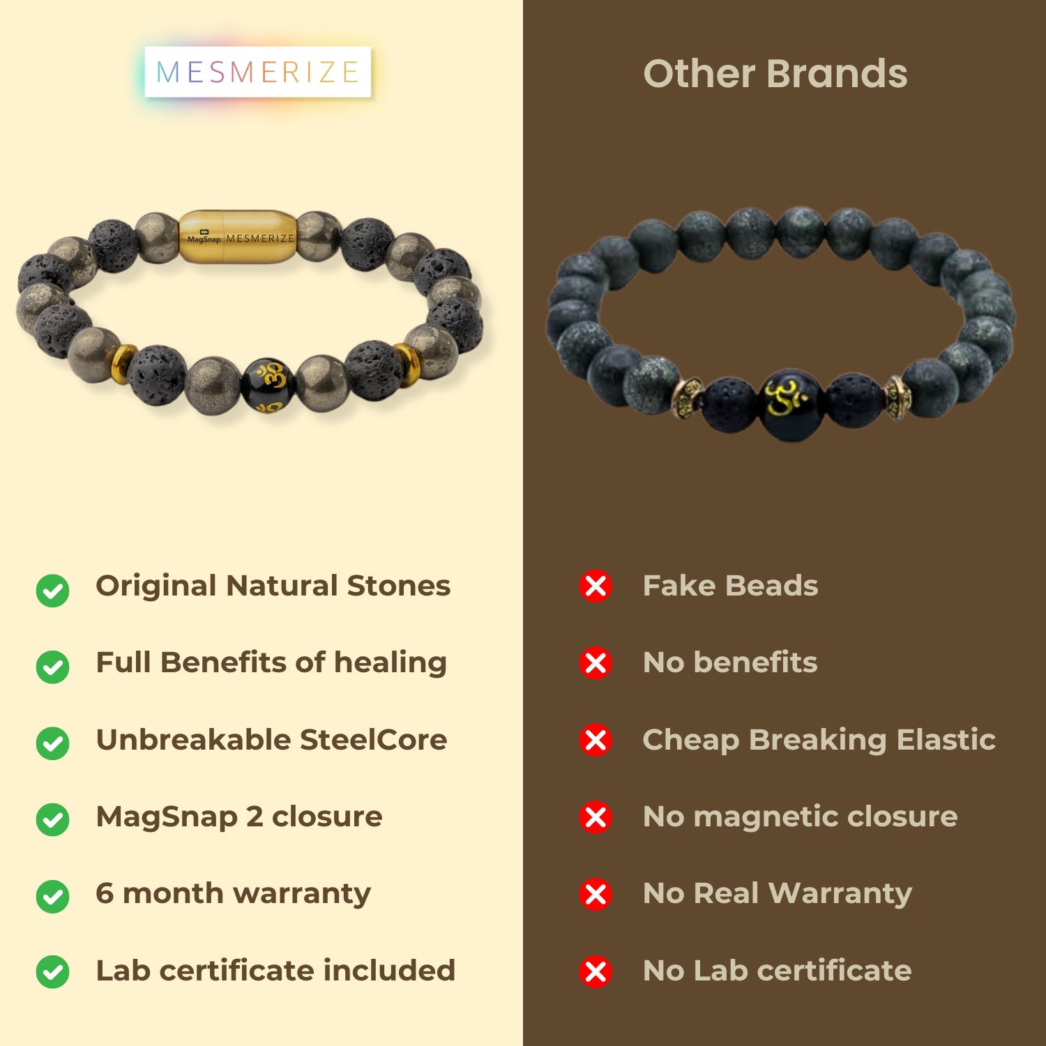 Natural Stone Jewellery Spiritual Pyrite Natural Stone OM Bracelet With Magsnap