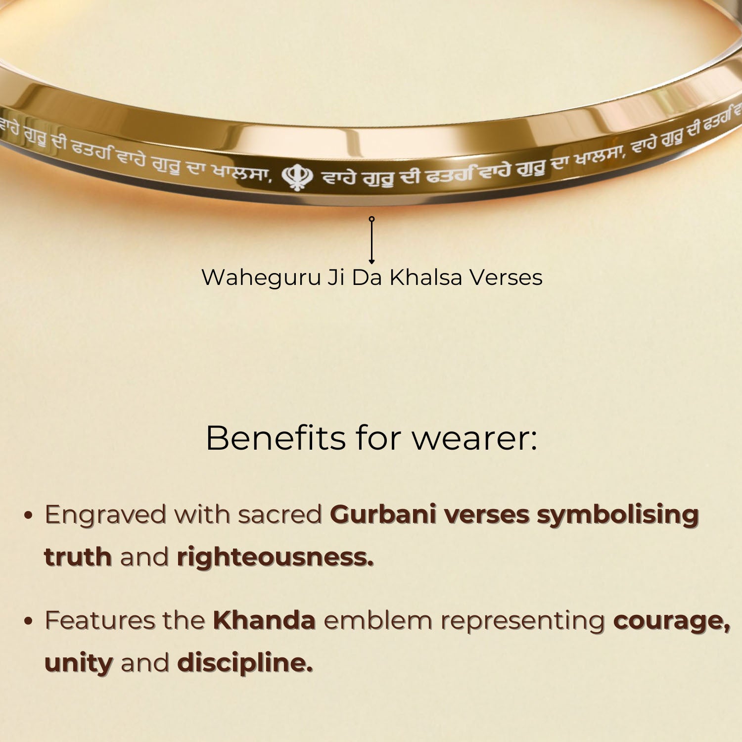 Round Flat Waheguru Ji Da Khalsa Kada Gold