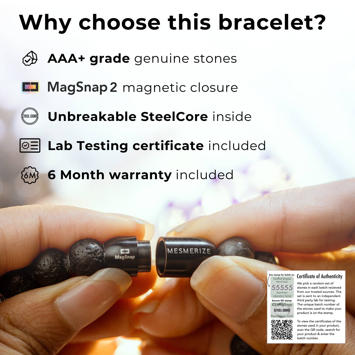 Personalised Natural Stone Jewellery Spiritual Rudraksh Natural Stone Bracelet with Magsnap