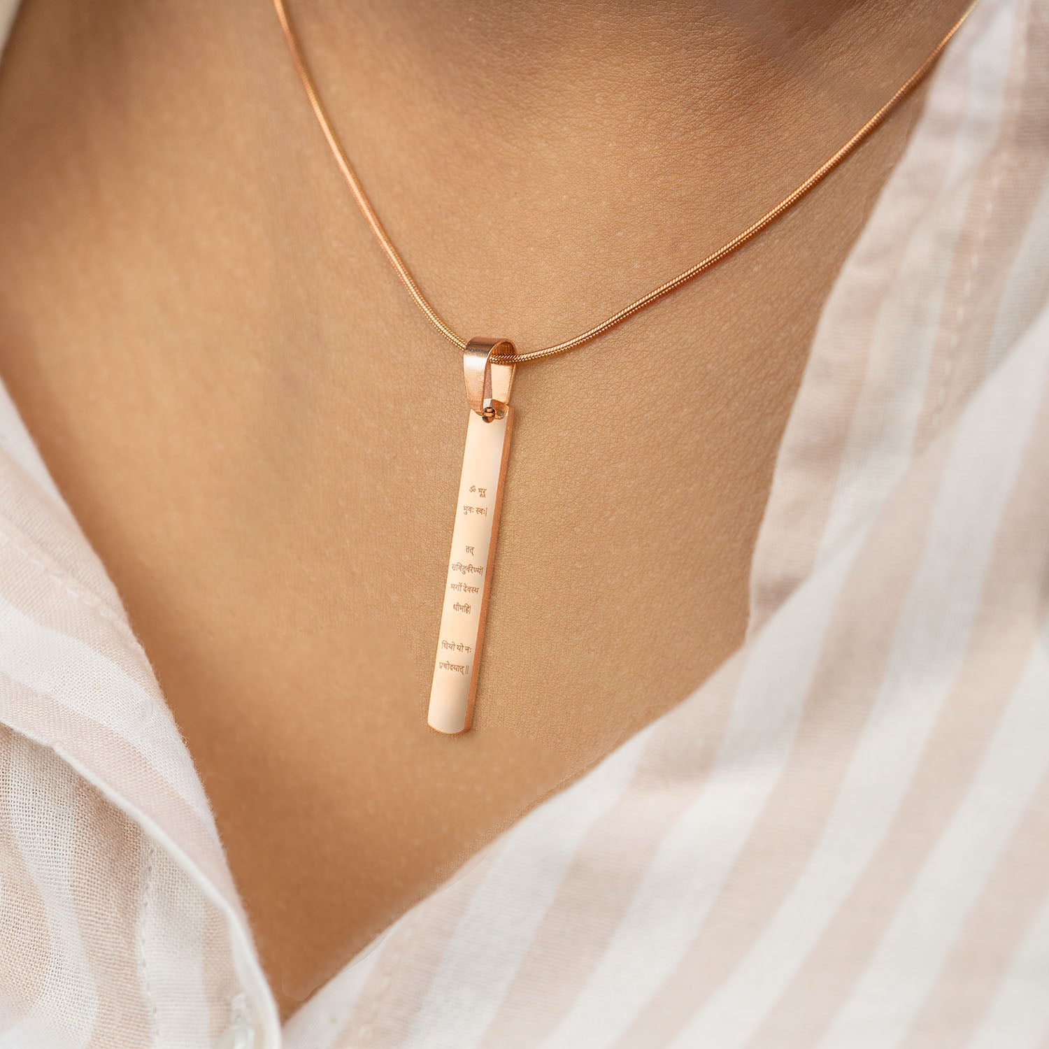 Radiant Gayatri Mantra Rose Gold Tag Necklace