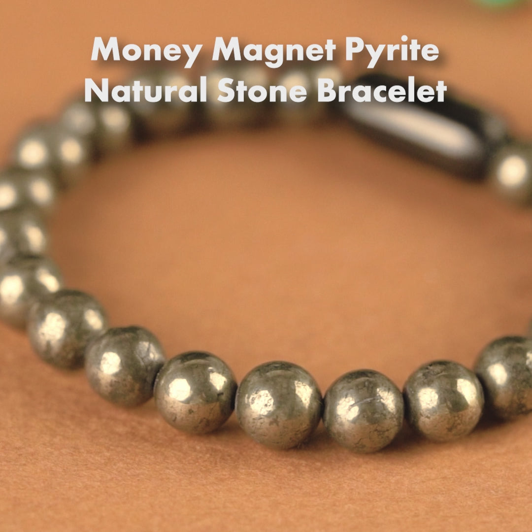 Natural Stone Jewellery Money Magnet Pyrite Natural Stone Bracelet with Magsnap