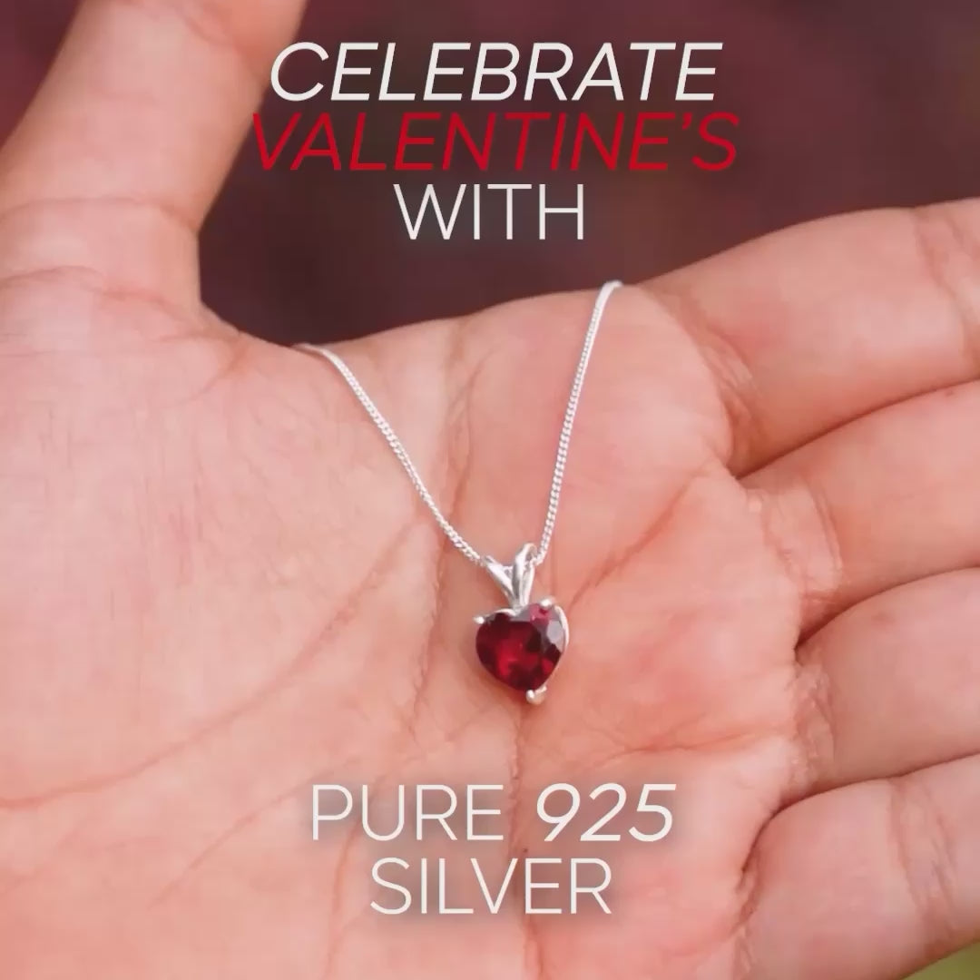 Pure 925 Silver Valentines Necklace With Garnet Gemstone